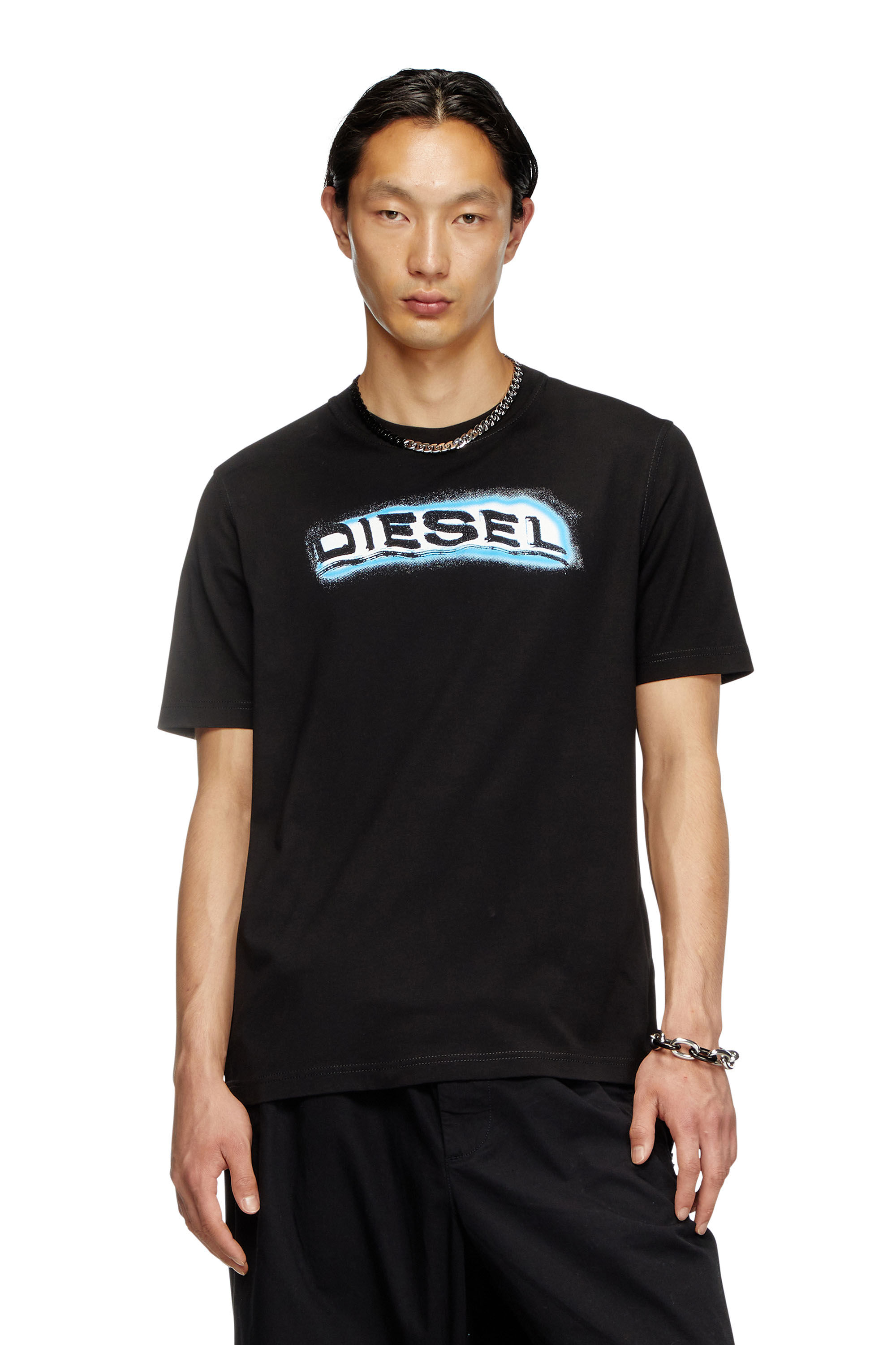 Men's T-shirt with puff-print logo | Black | Diesel