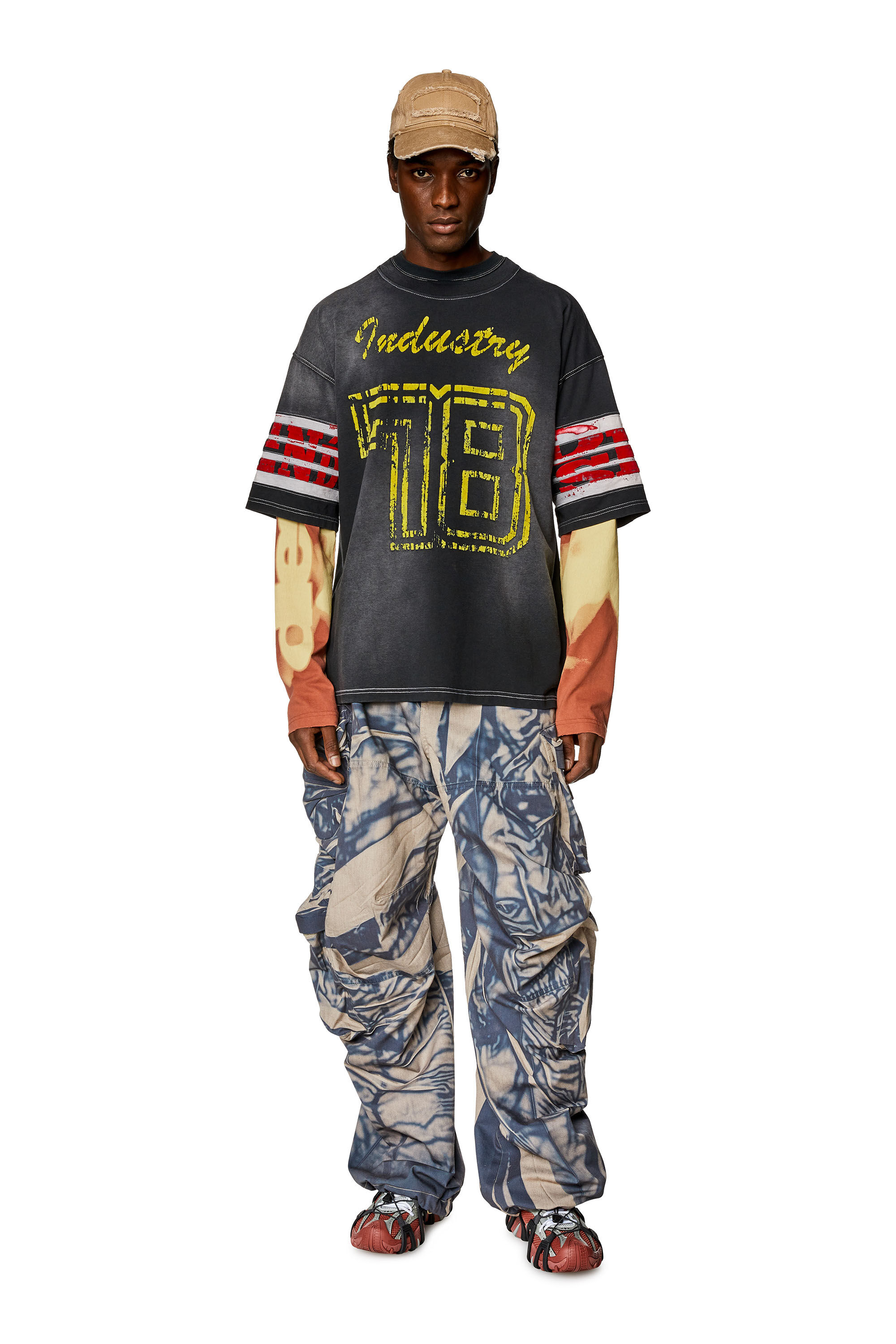 Diesel - T-BOST, Man's Faded jersey T-shirt with flock prints in Black - 1