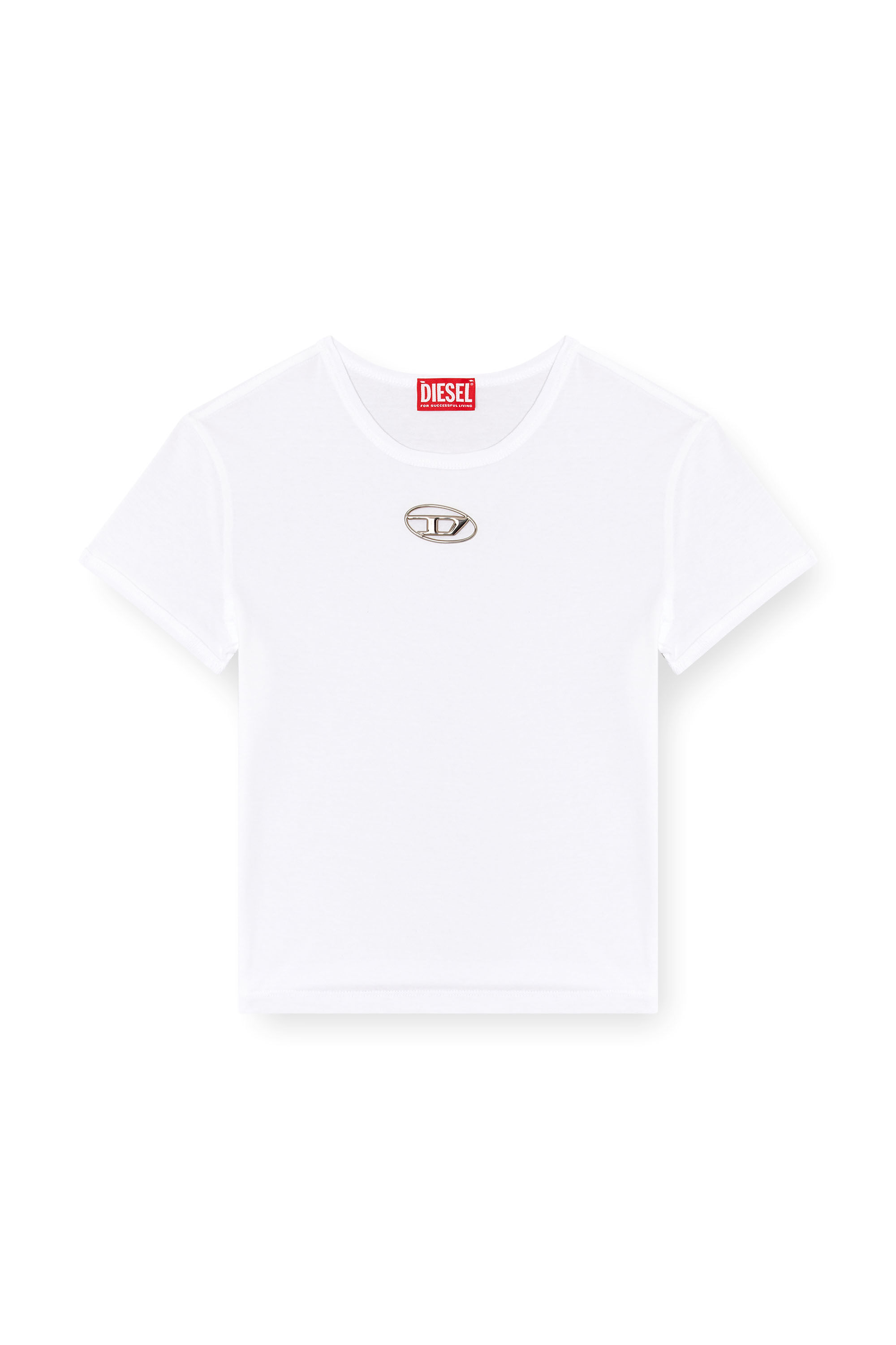 Diesel - T-UNCUTIE-LONG-OD-Q1, Woman's Slim fit T-shirt with cut-out Oval D in White - 2