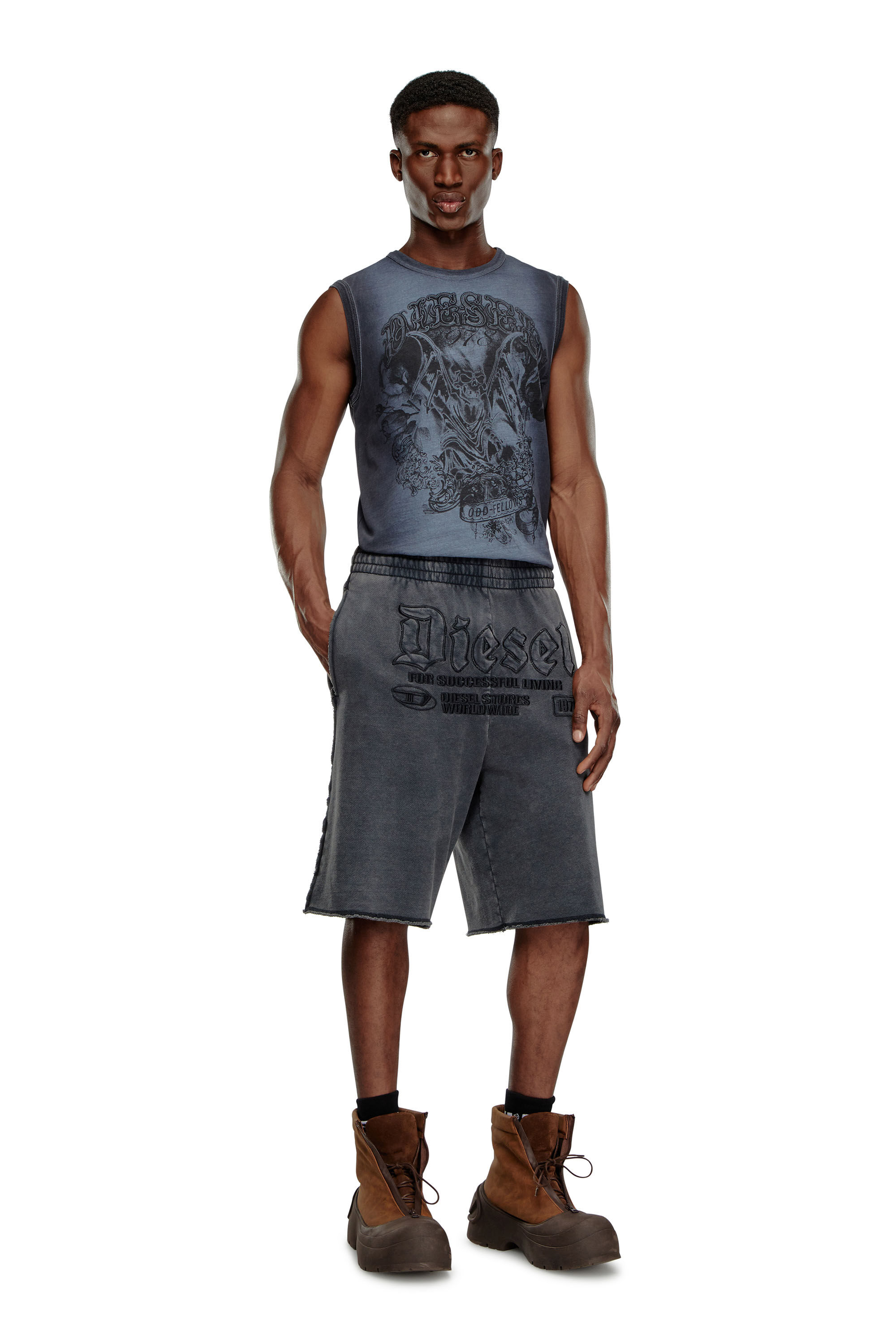 Diesel - P-RAWMARSHY, Man's Sweat shorts with Diesel embroidery in Black - 1