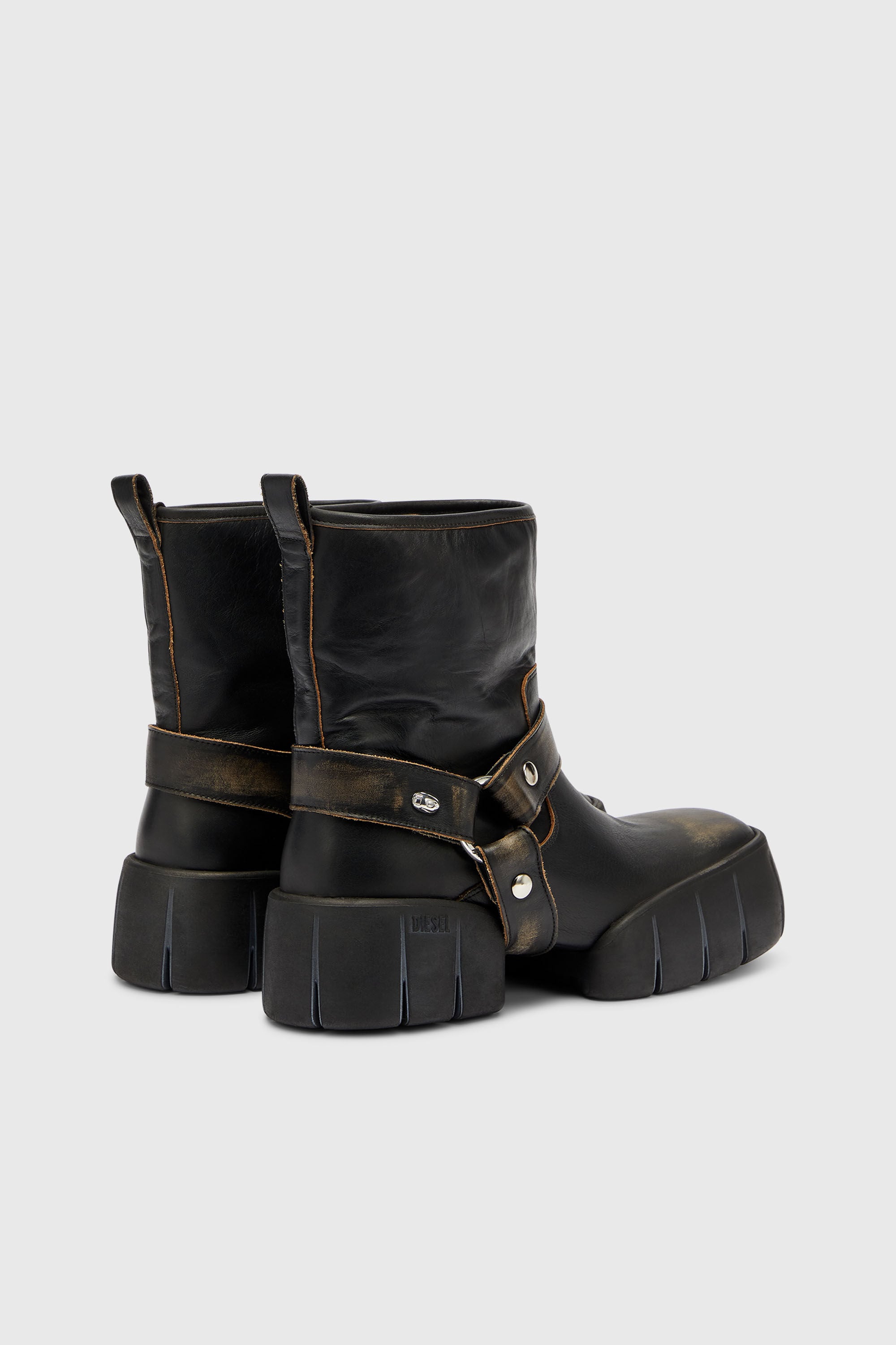 Diesel - D-TEX TU, Man's D-Tex - Biker boots in distressed leather in Dark Brown - 3