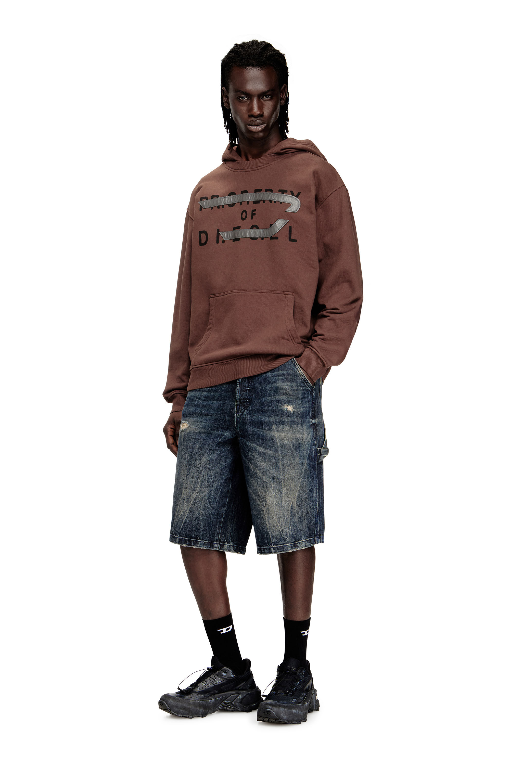 Diesel - S-NORMAN-HOOD, Man's Cotton hoodie with D appliqué in Brown - 1