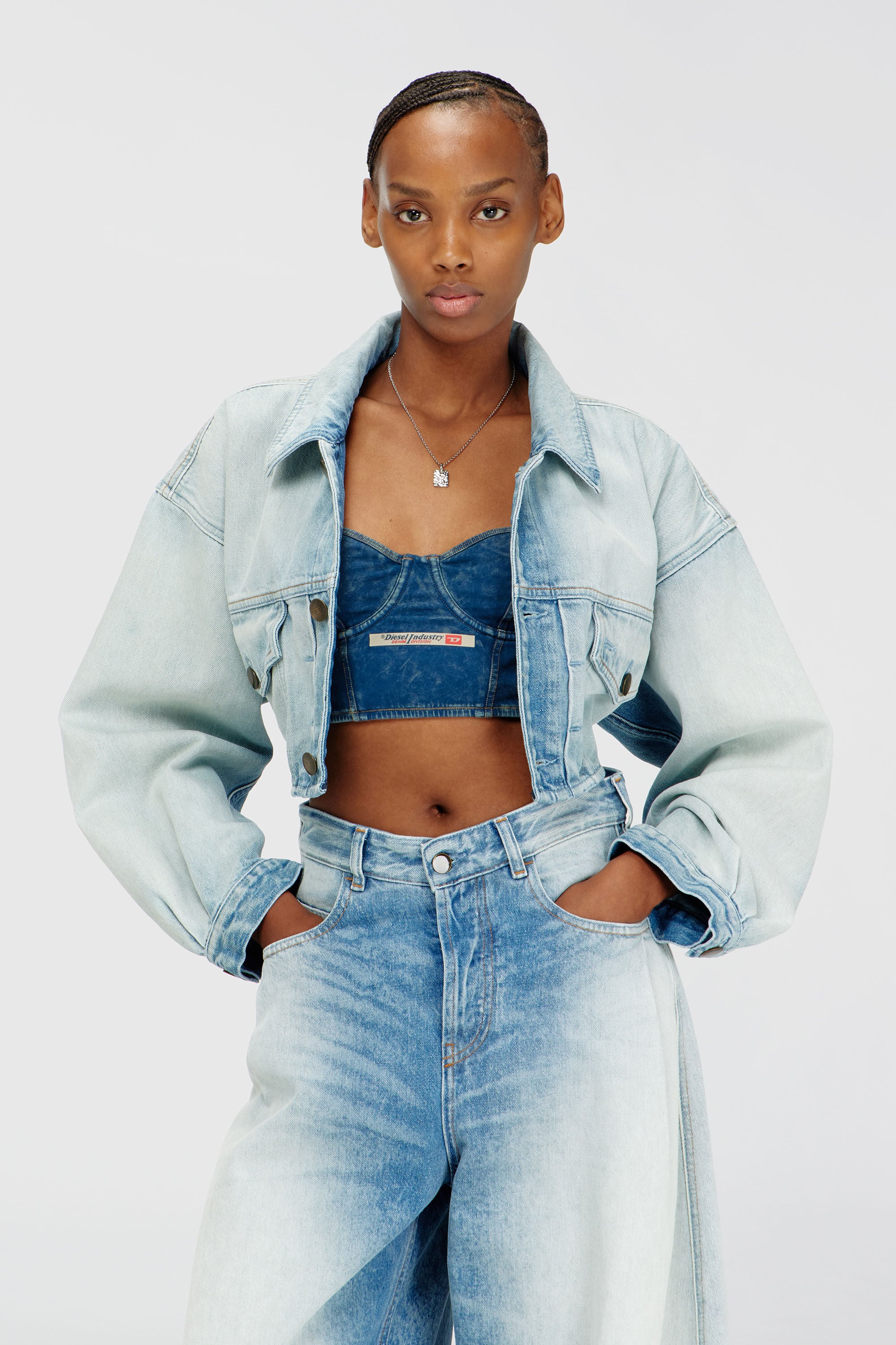 Diesel - SHEILA-DNM, Woman's Bustier top in denim-effect cotton in Blue - 4