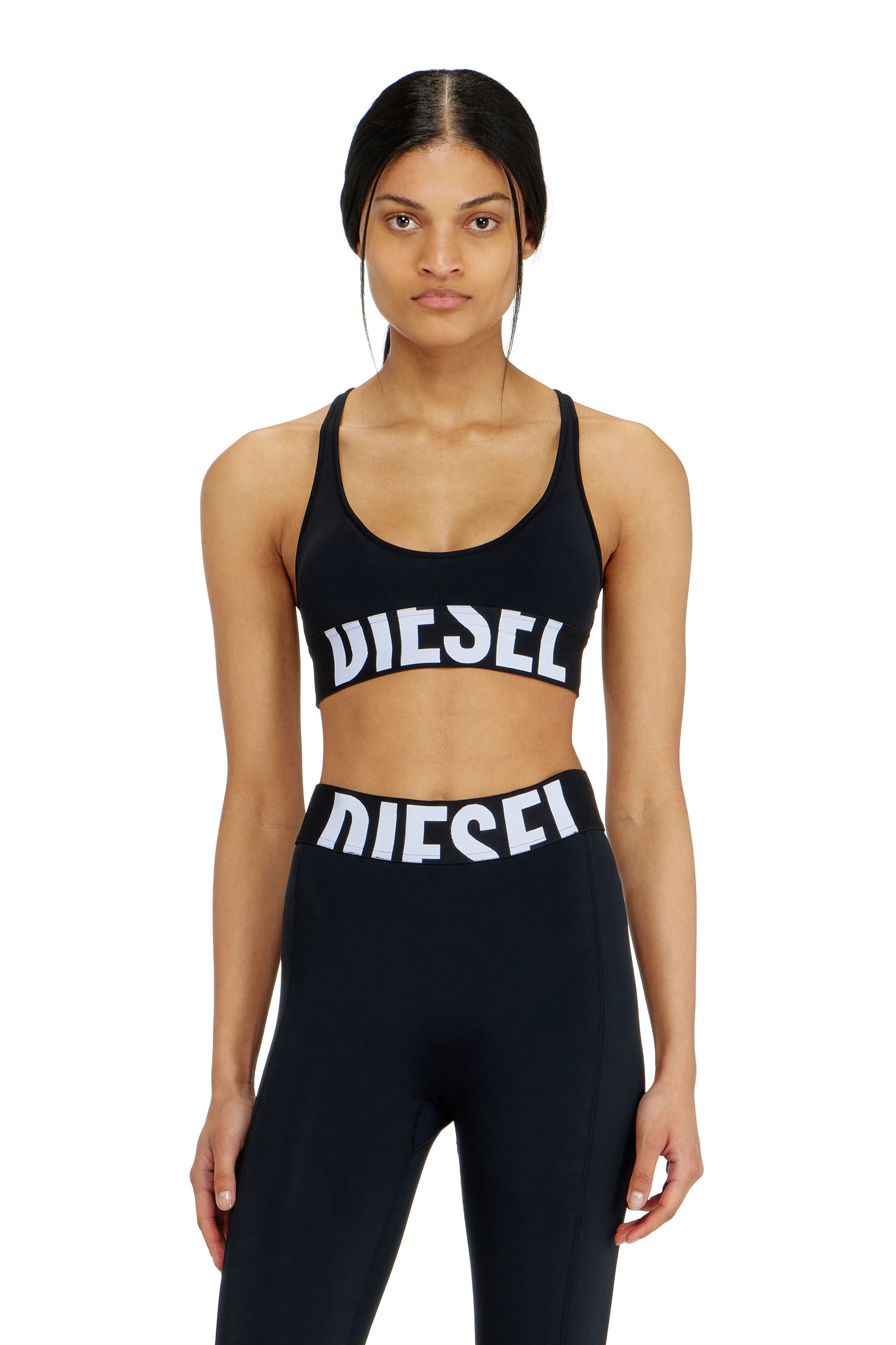 Diesel - ALLISON-D-POP, Woman's Microfibre sports bra with cut-off logo in Black - 3