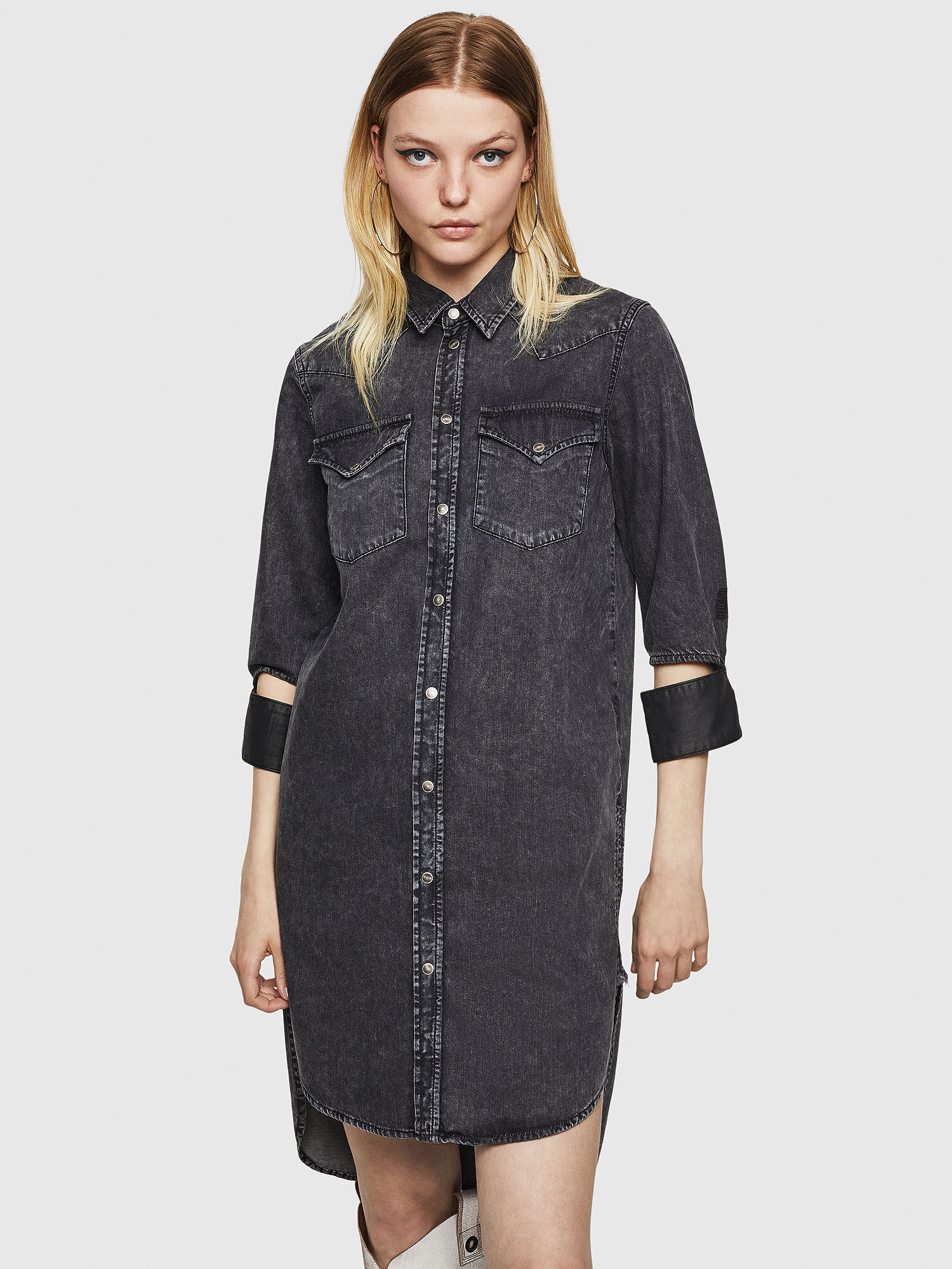 diesel denim shirt dress with skirt overlay