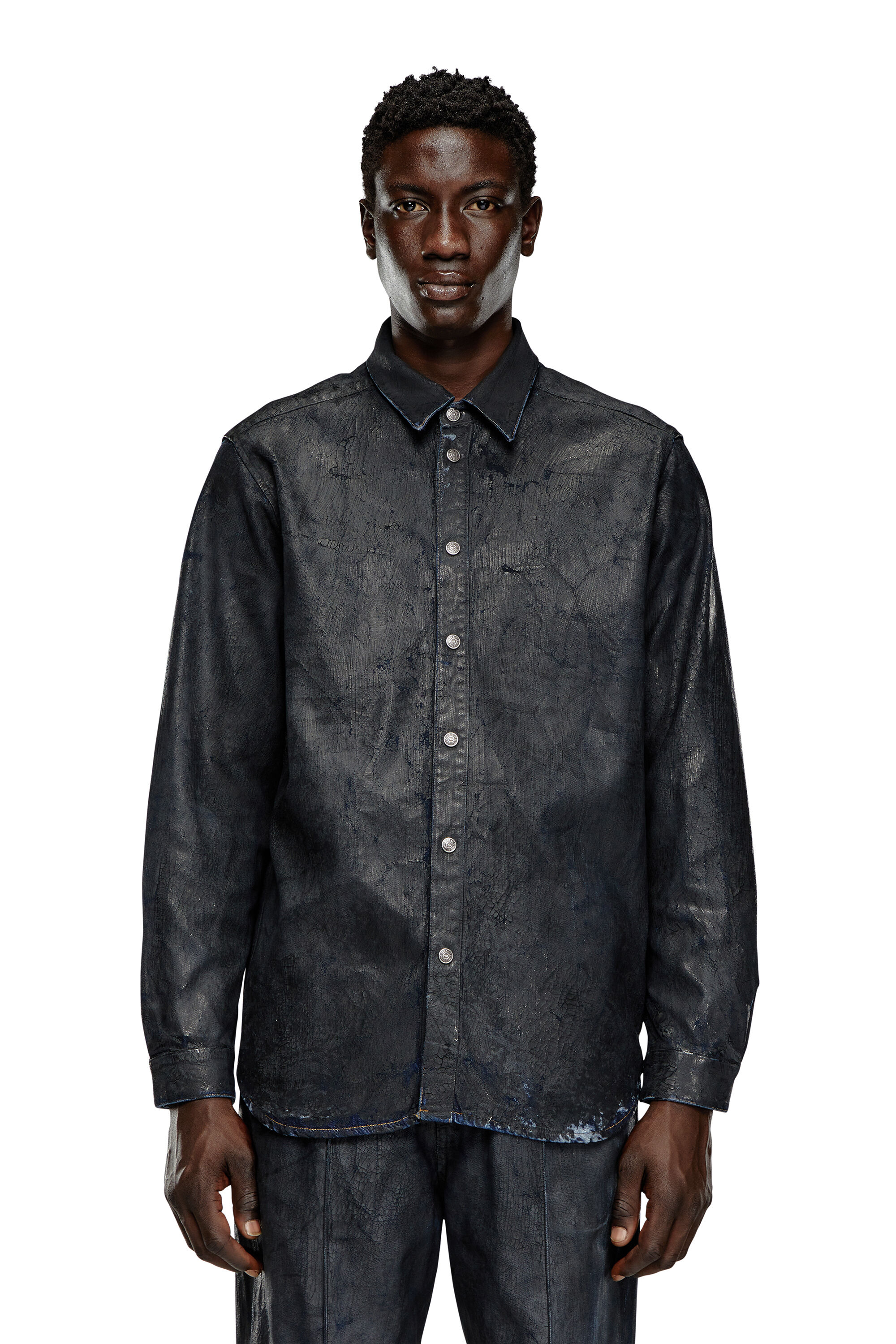 Diesel - D-SIMPLY-FSE, Man's Denim shirt with craquelé coating in Black - 6