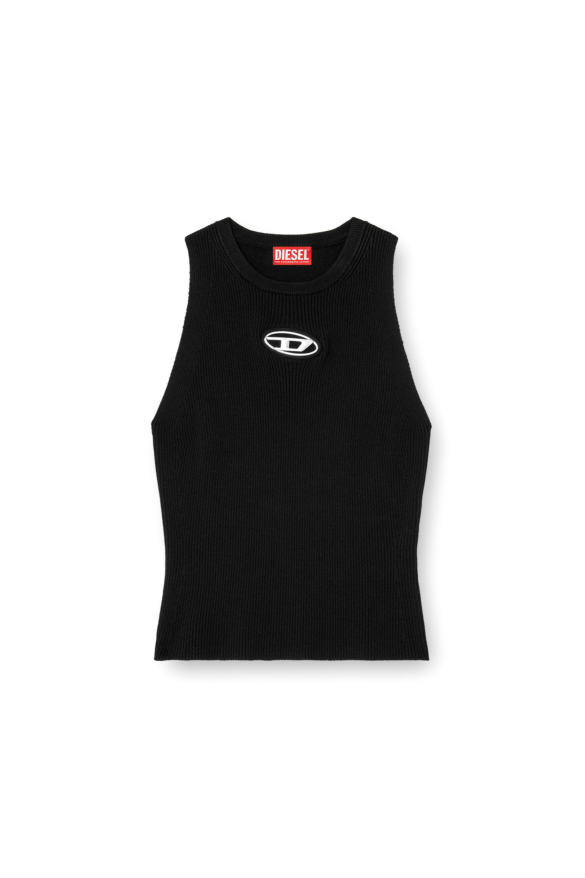 Diesel - M-CADDIX-TOP, Woman's Rib-knit top with small logo plaque in Black - 2