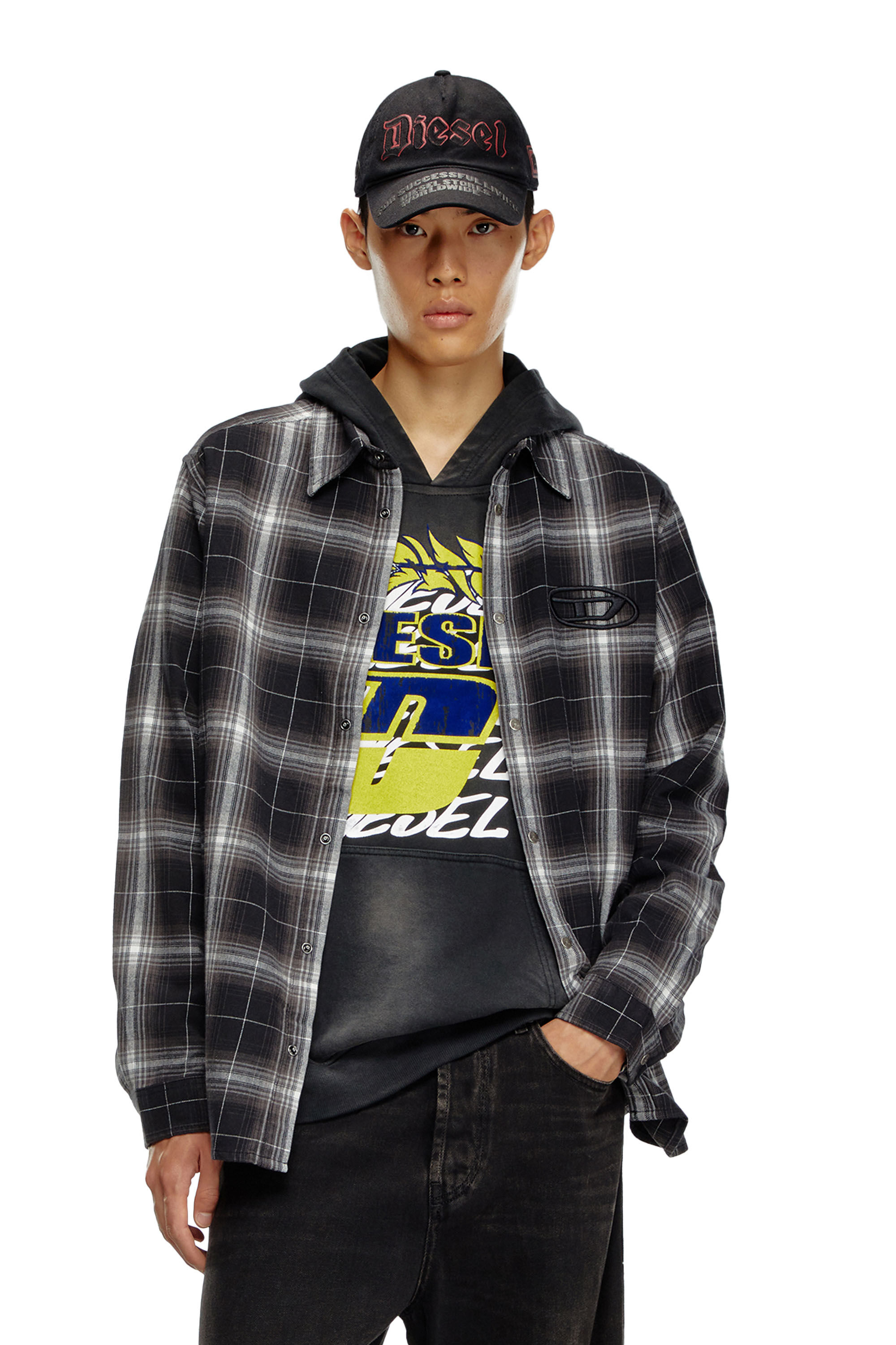 Diesel - S-SIMPLY-A, Man's Check flannel shirt in Black - 3