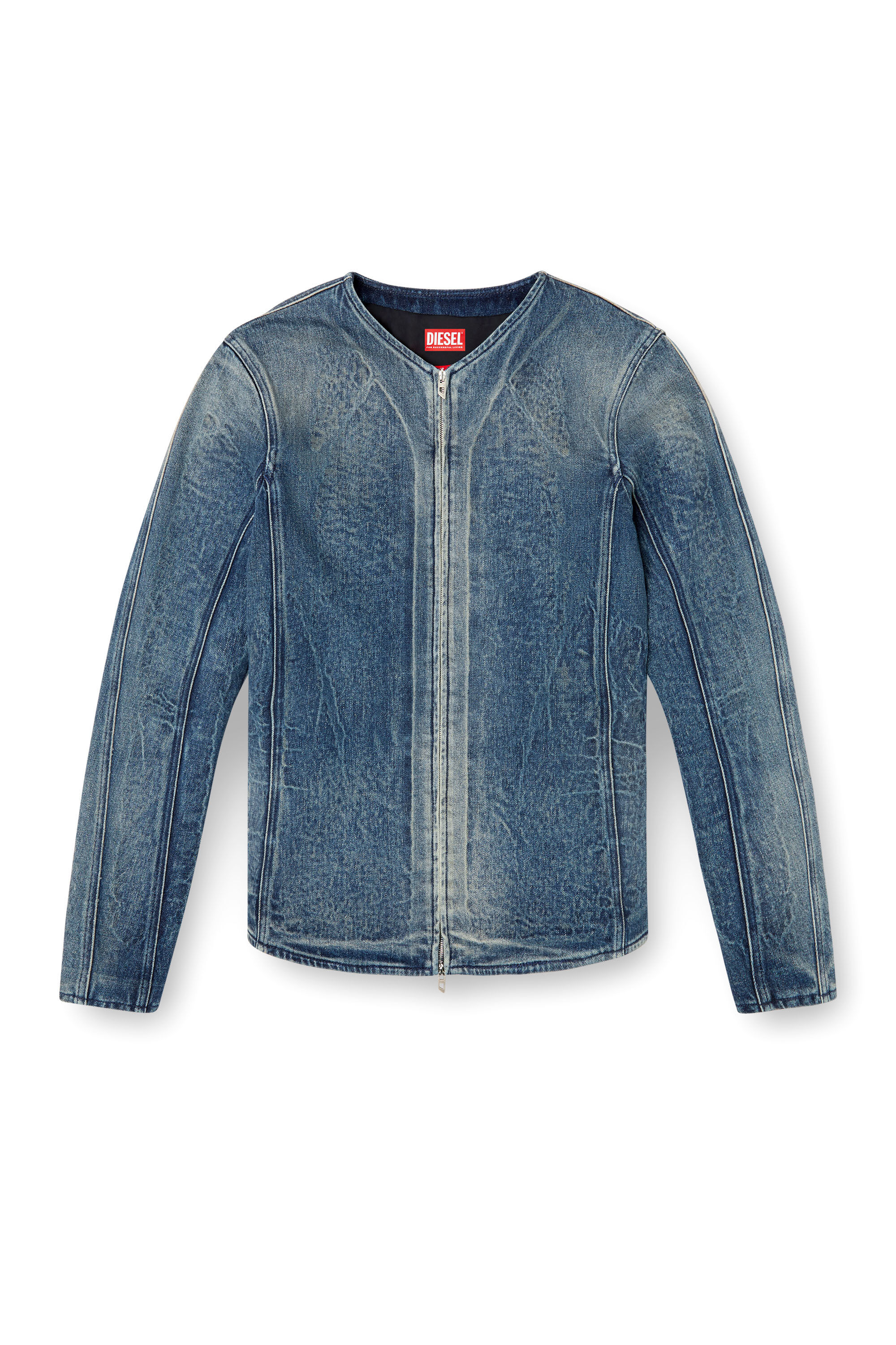 Diesel - D-CARDI-FSG, Man's Jacket in Ghost Embossed denim in Medium blue - 2