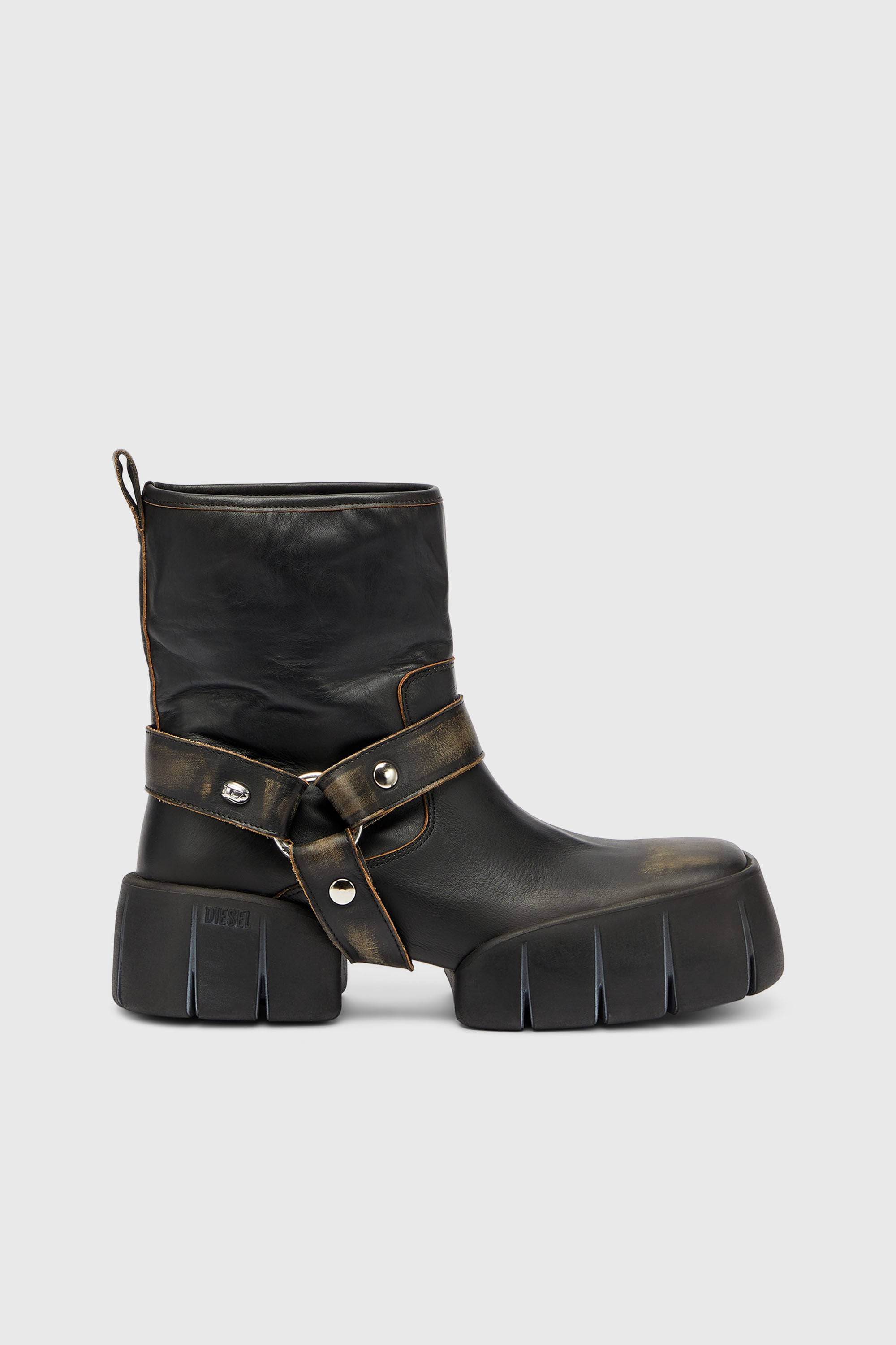 Diesel - D-TEX TU, Man's D-Tex - Biker boots in distressed leather in Dark Brown - 1