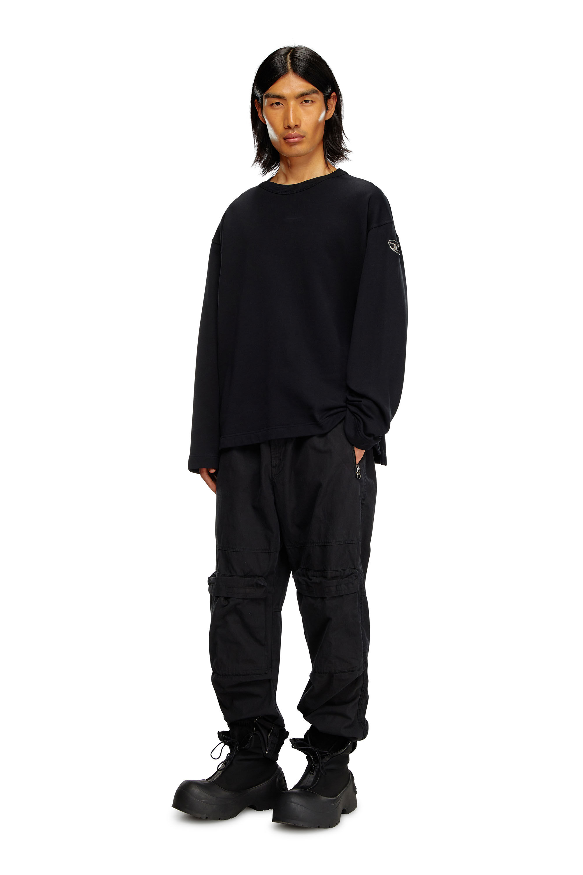 【美品】DIESEL S-Macsis-Od Men's Oversized sweatshirt with metallic logo | Black | Diesel