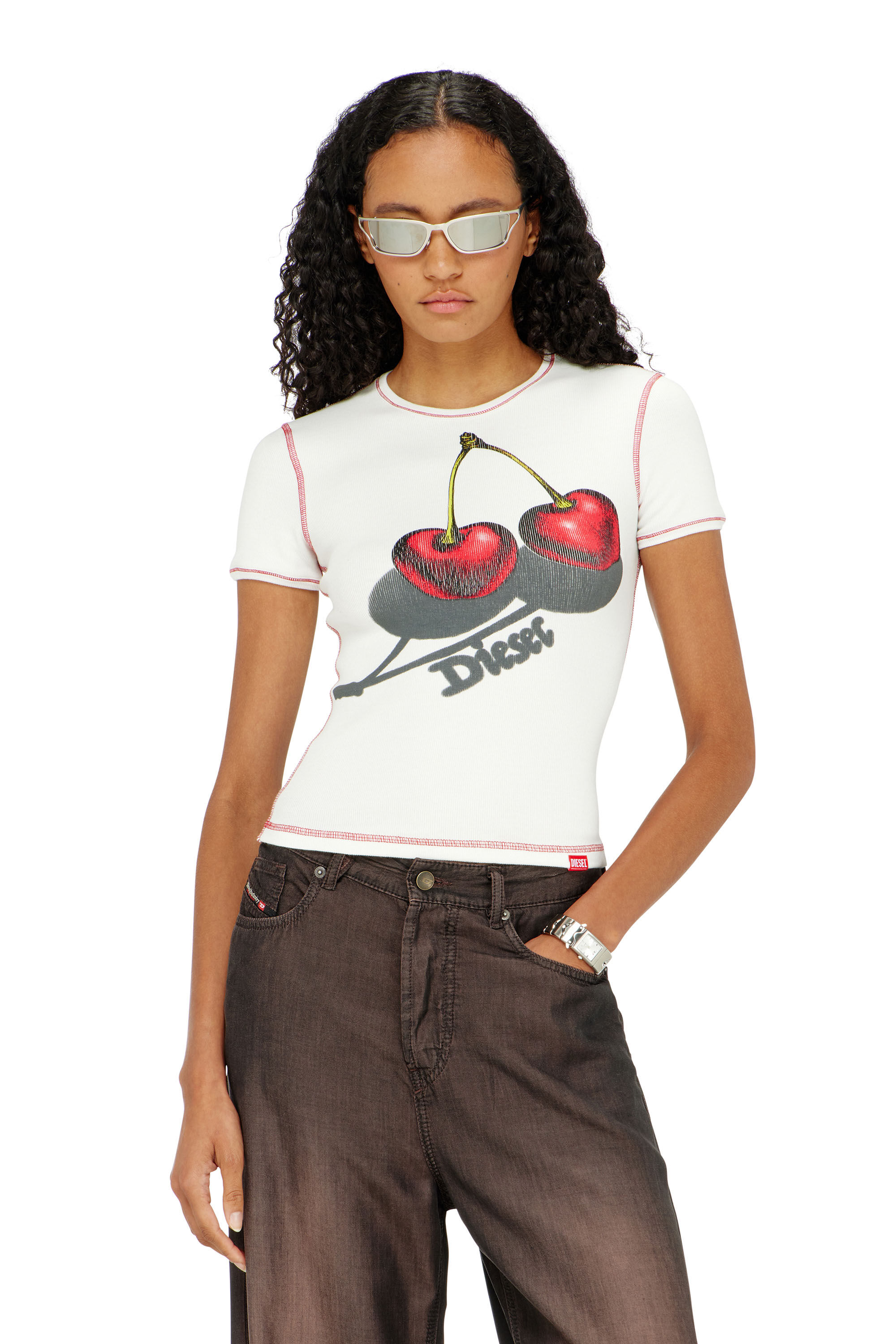 Diesel - SV-T-ELE-CHER, Woman's Slim cotton T-shirt with cherry print in White - 3
