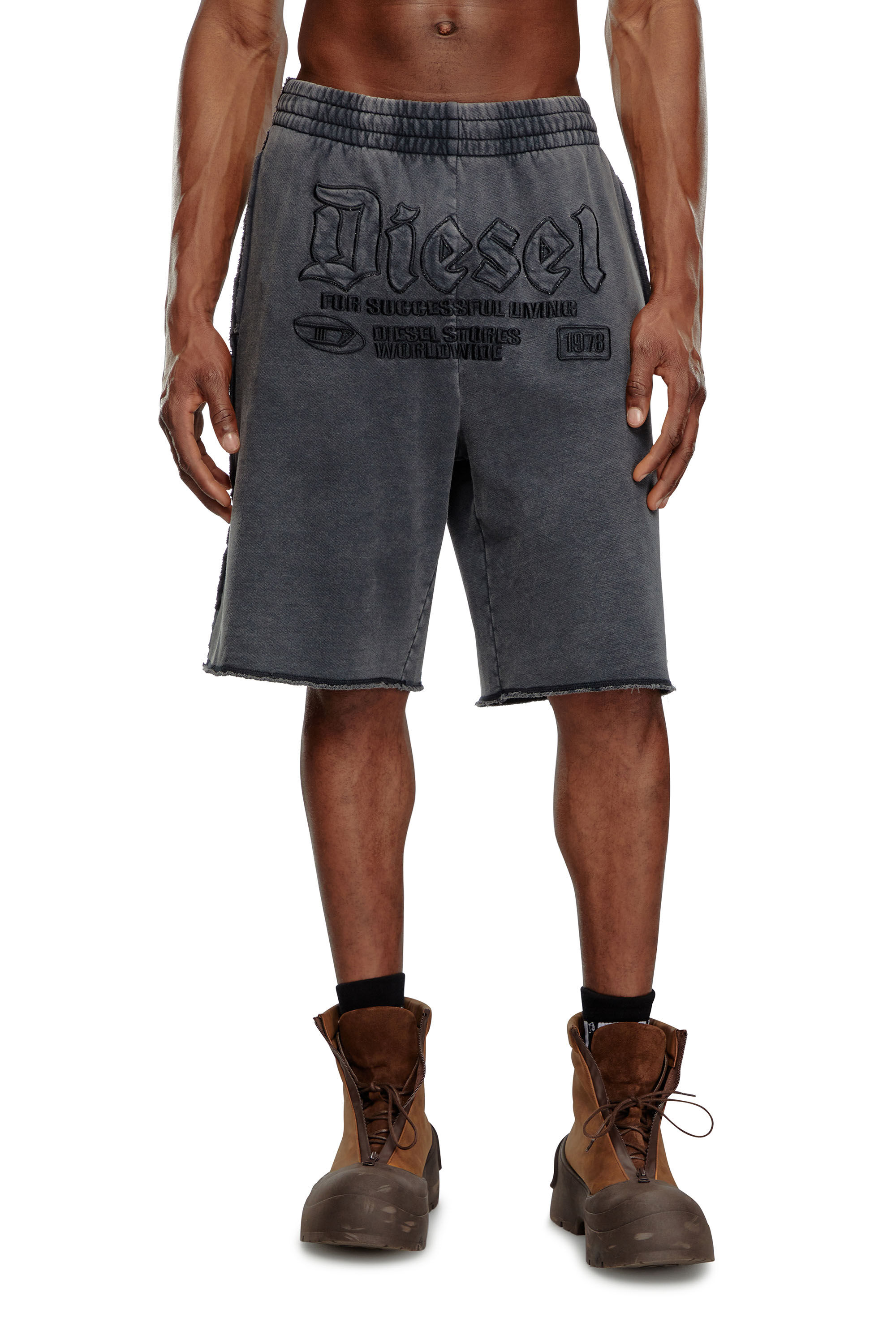 Diesel - P-RAWMARSHY, Man's Sweat shorts with Diesel embroidery in Black - 3