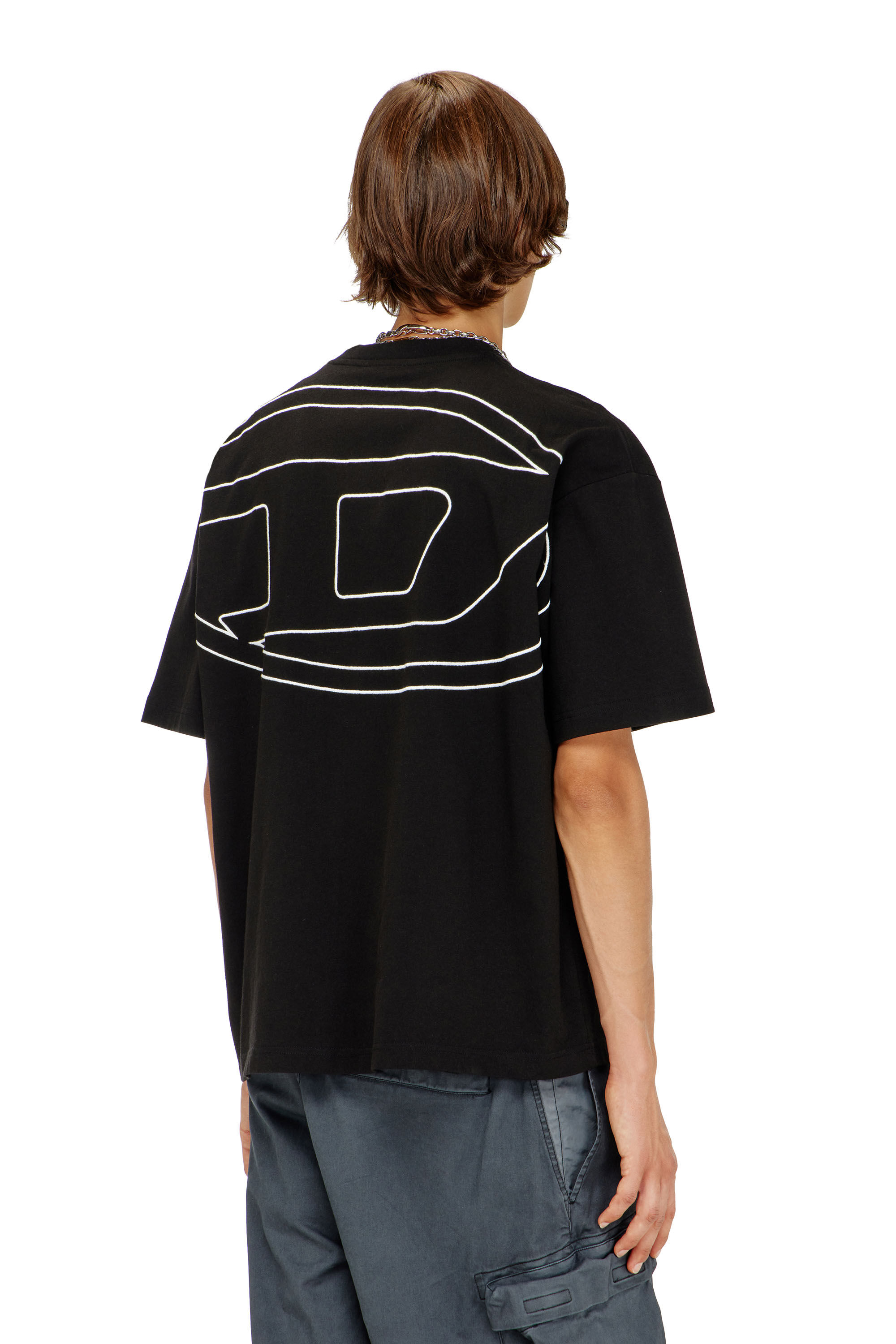 Men's T-shirt with maxi oval D embroidery | Black | Diesel NO