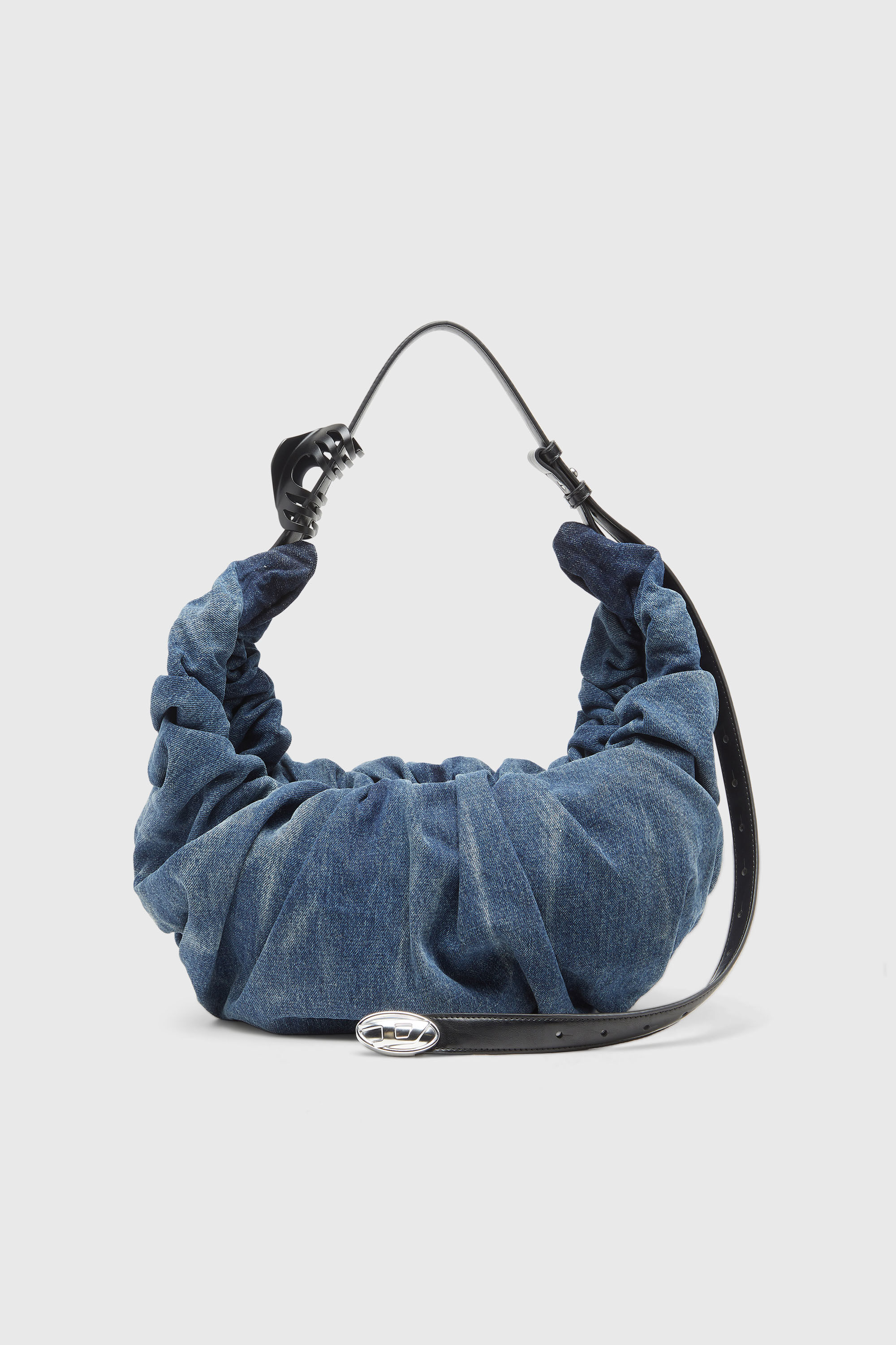 Women's Grab-D-Large scrunched hobo bag in treated denim | Blue