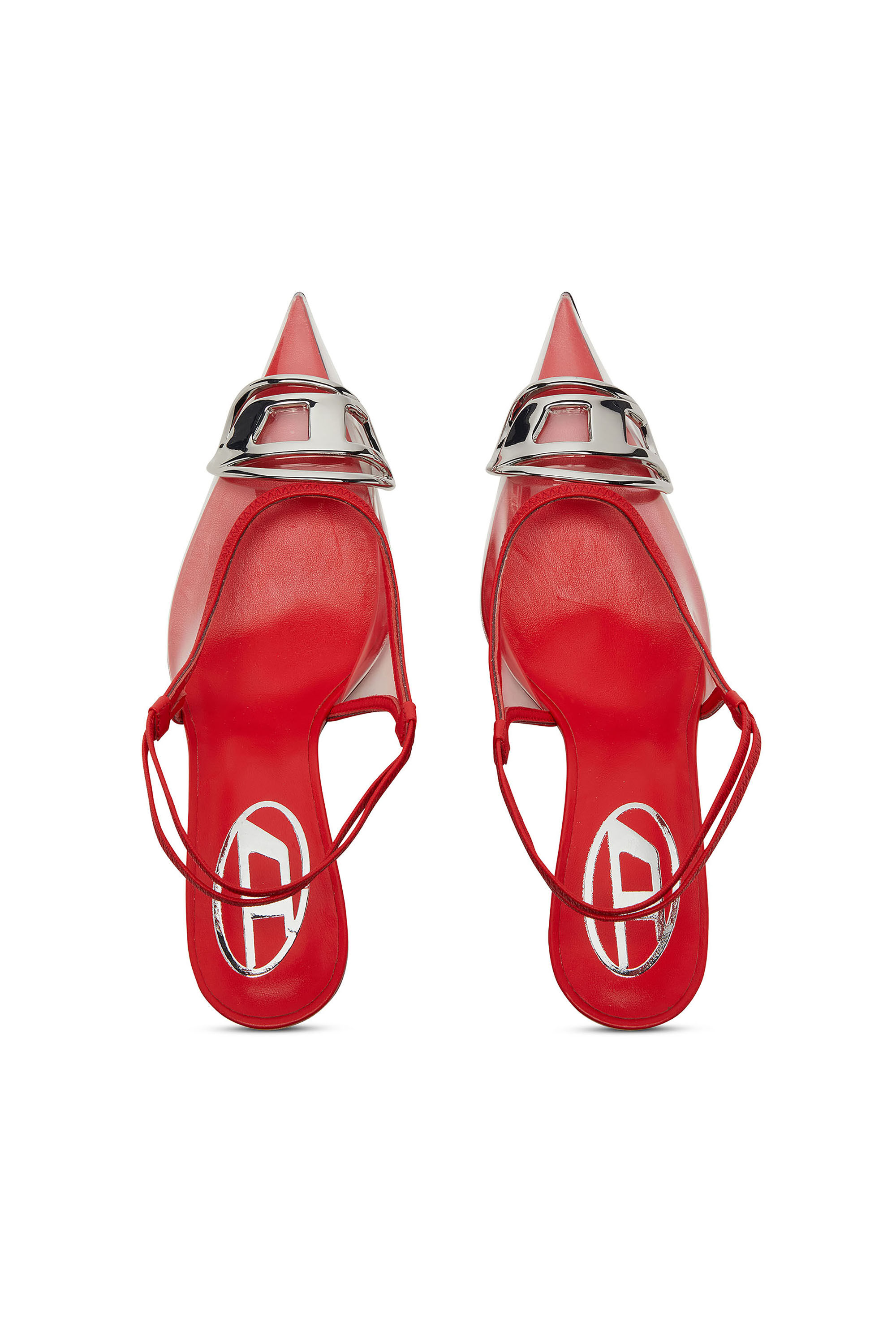 Diesel - D-VENUS SB, Woman's D-Venus-Leather-trim transparent slingback pumps in Red - 5