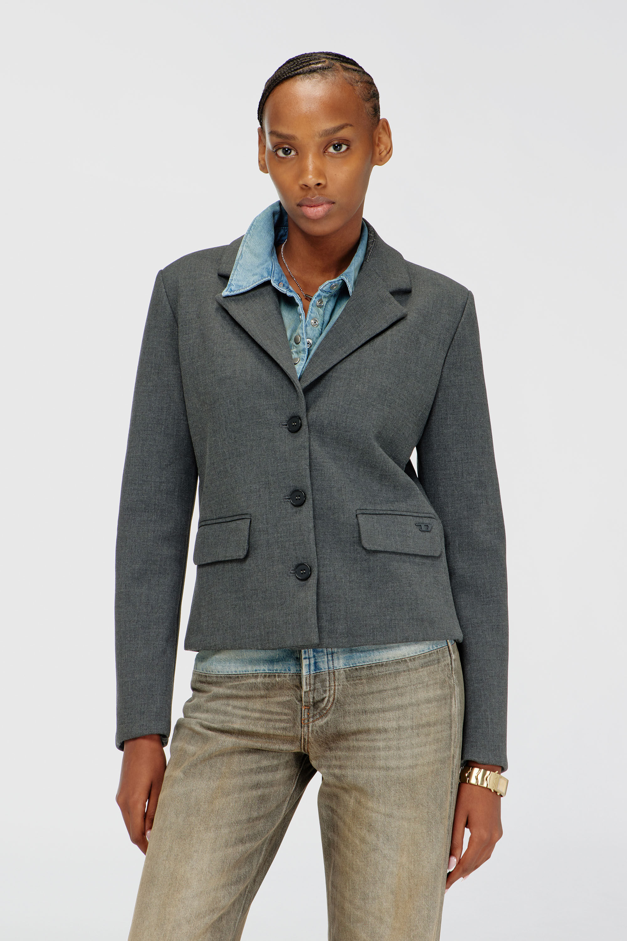 Diesel - G-LINTY, Woman's Cropped blazer with denim-trimmed collar in Grey - 3