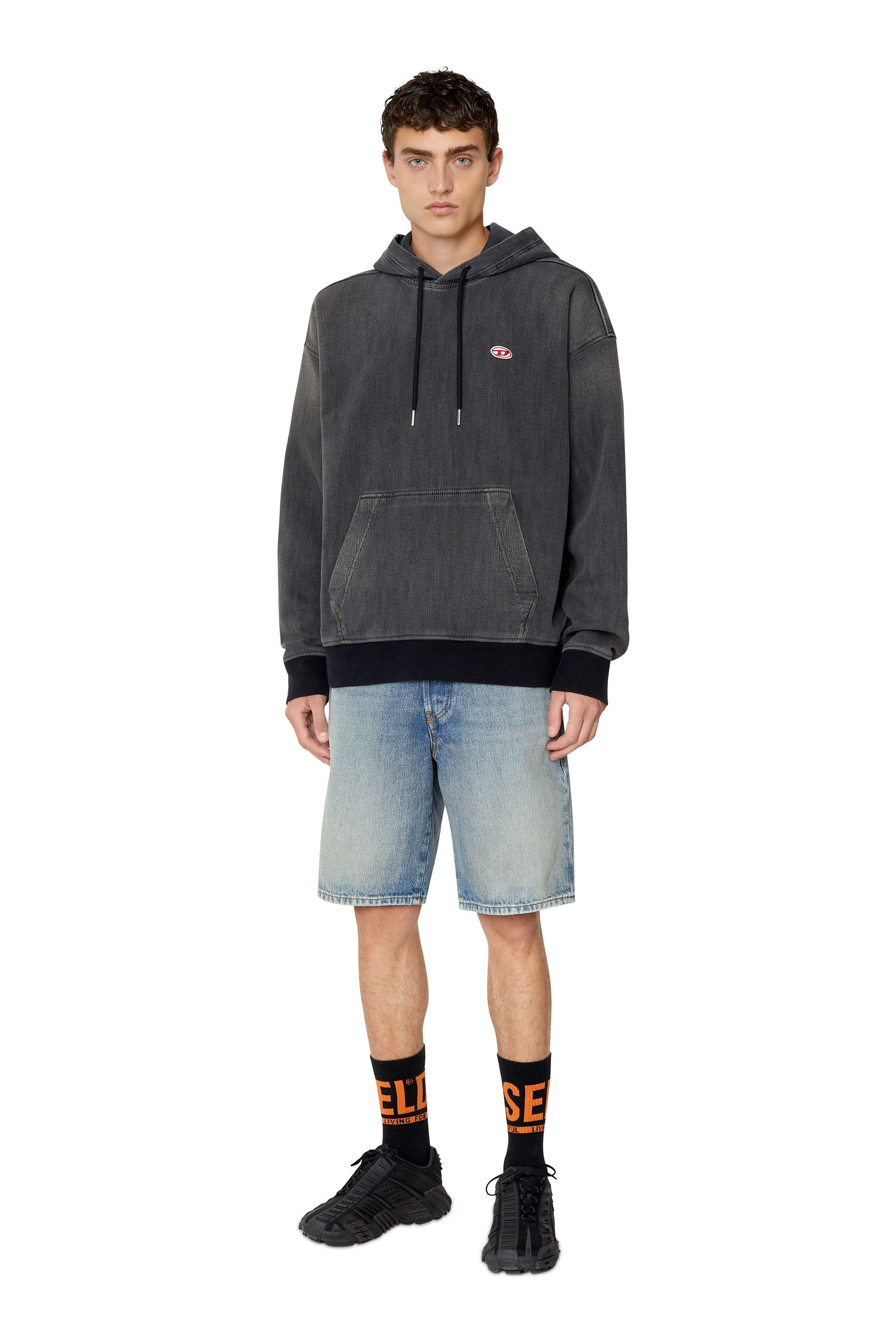 Diesel - D-UM-RIB TRACK DENIM HOODIE, Black/Dark grey - Image 1