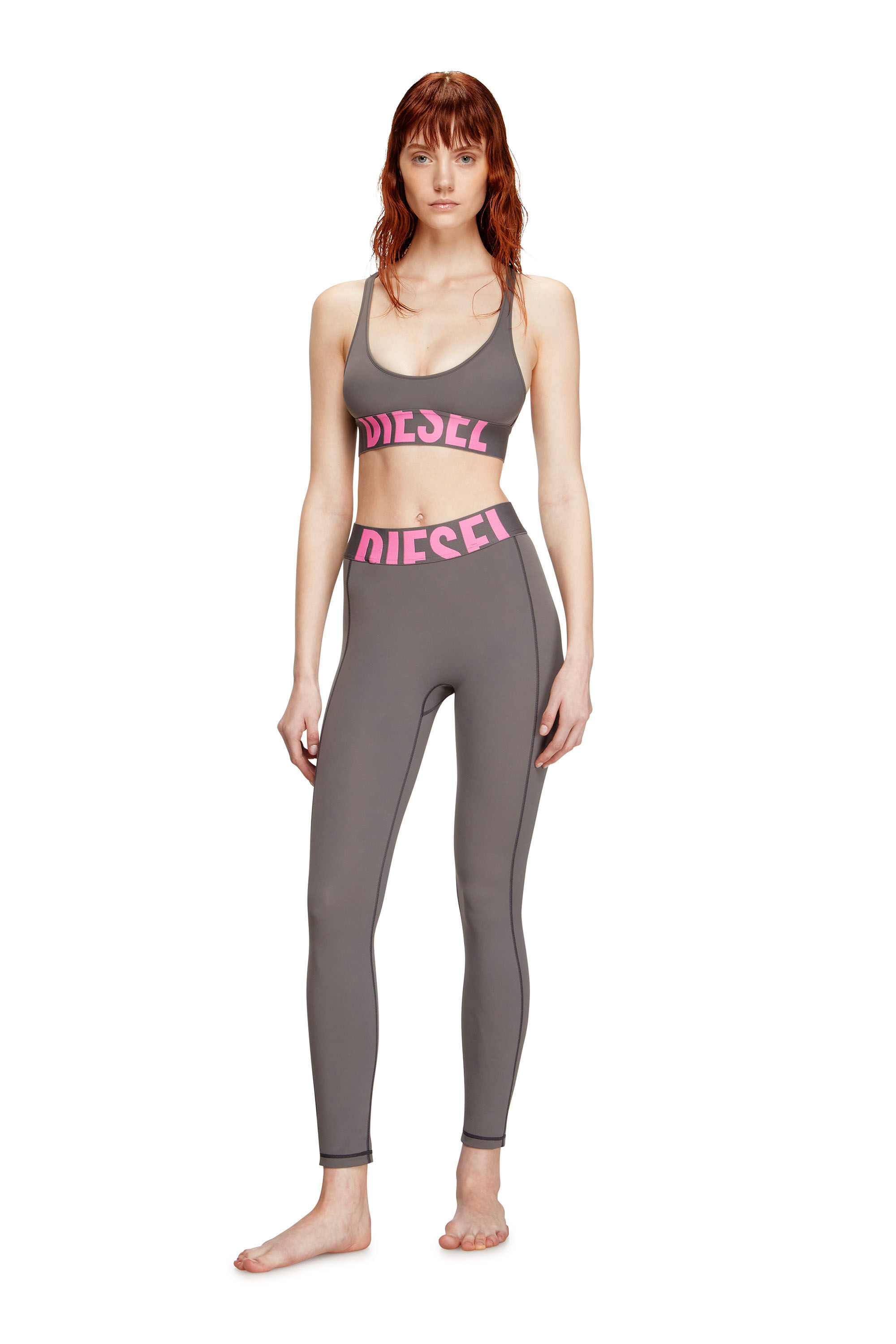 Diesel - ALLISON-D-POP, Woman's Microfibre sports bra with cut-off logo in Grey - 3