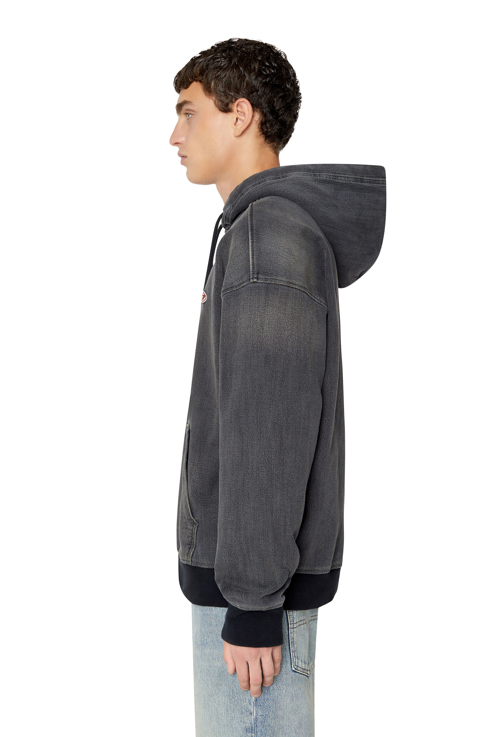 Diesel - D-UM-RIB TRACK DENIM HOODIE, Black/Dark grey - Image 5