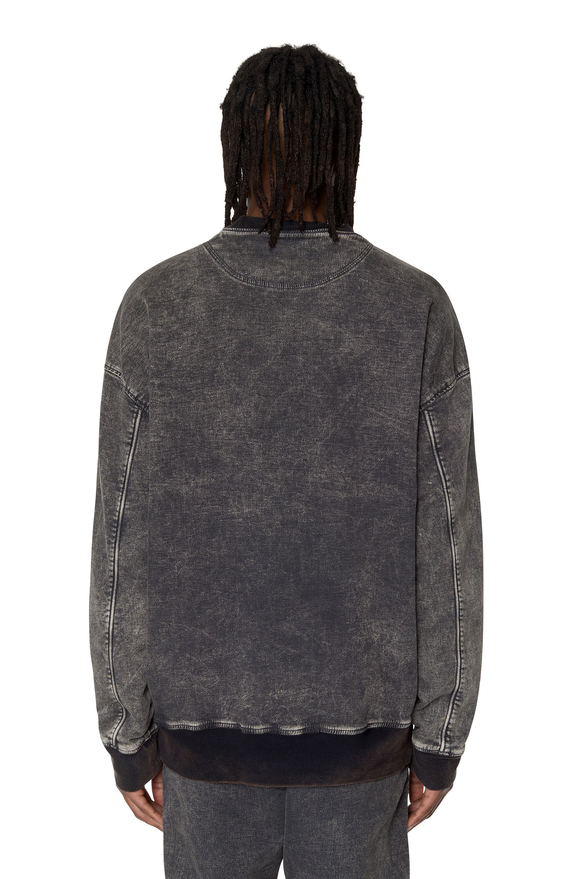 Diesel - D-KRIB TRACK DENIM SWEATSHIRT, Black/Dark grey - Image 4