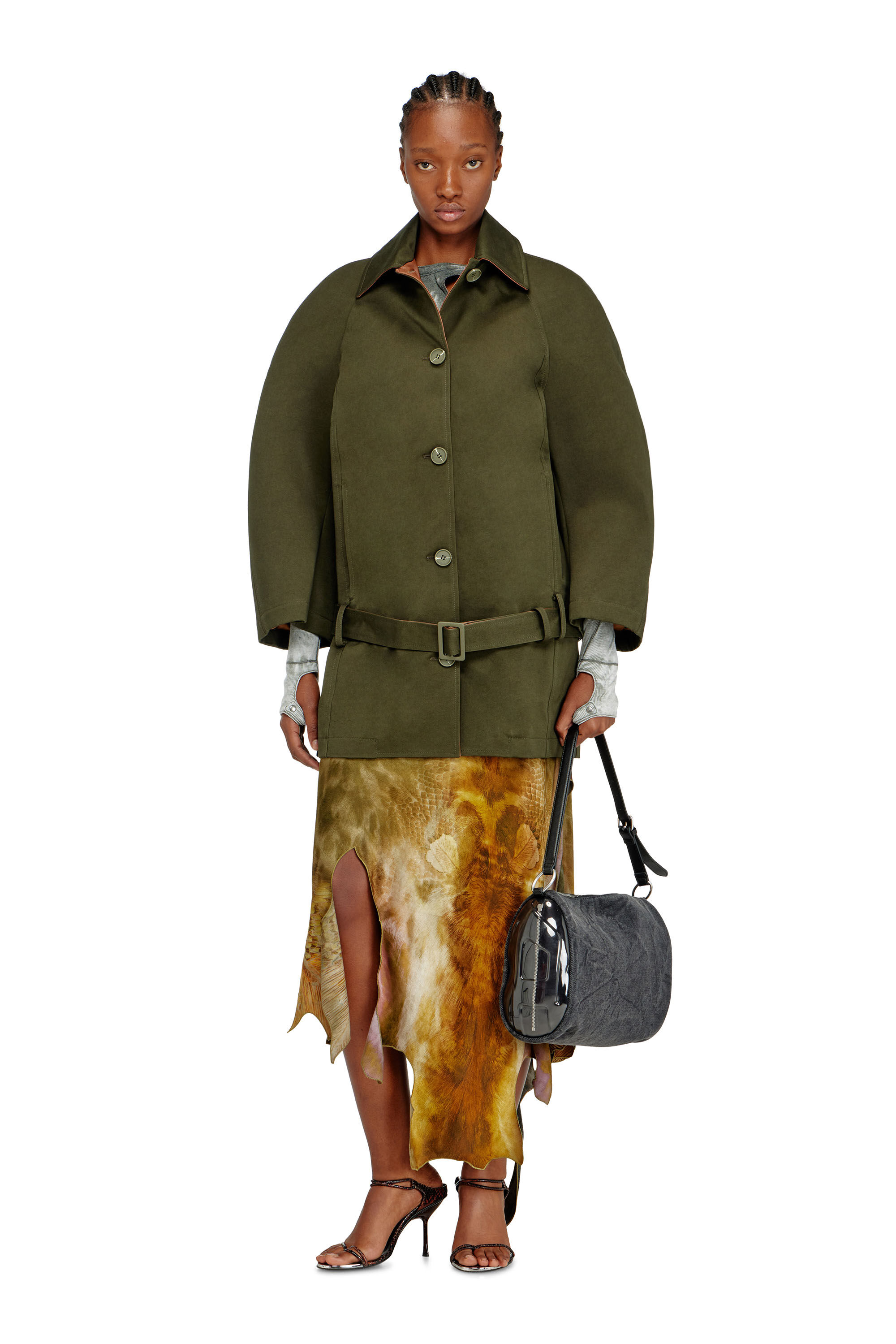 Diesel - O-TORN, Woman's Long asymmetrical skirt in printed satin in null - 1