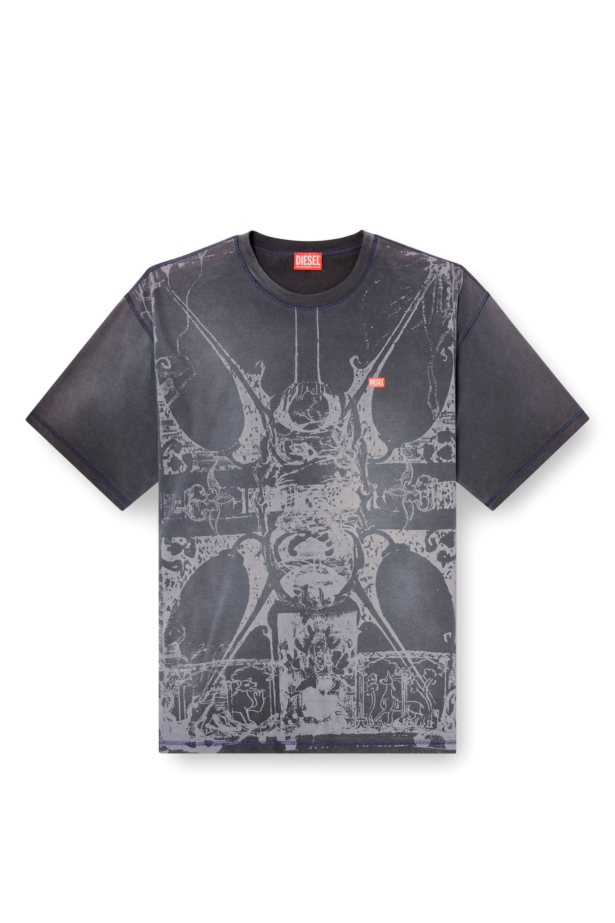 Diesel - T-BOXT-T13, Man's T-shirt with tonal medieval print in Black - 2