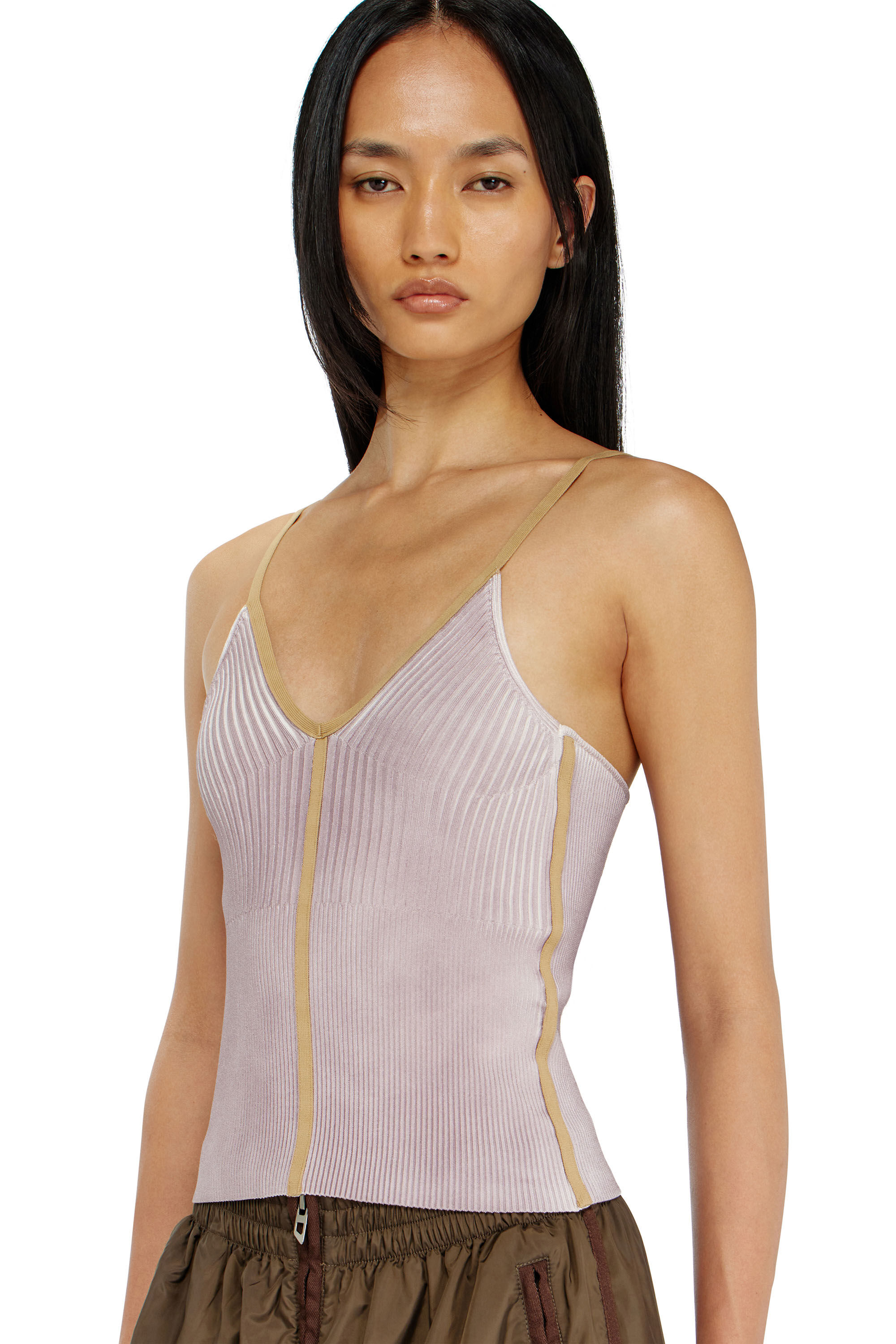 Diesel - M-SARMITE, Woman's Rib-knit cami top with contrast bands in null - 5