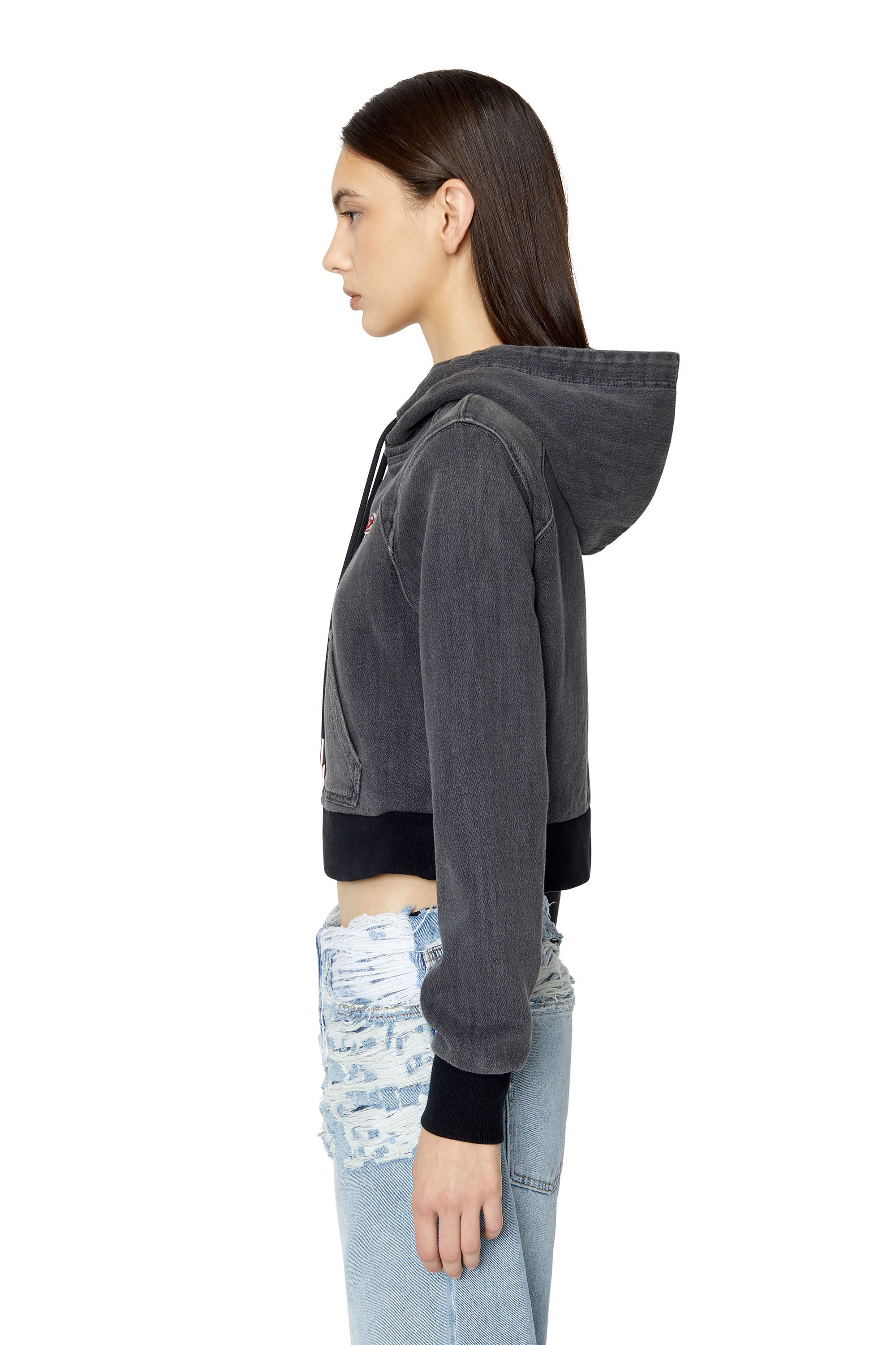 Diesel - D-ANGY TRACK DENIM HOODIE, Black/Dark grey - Image 5