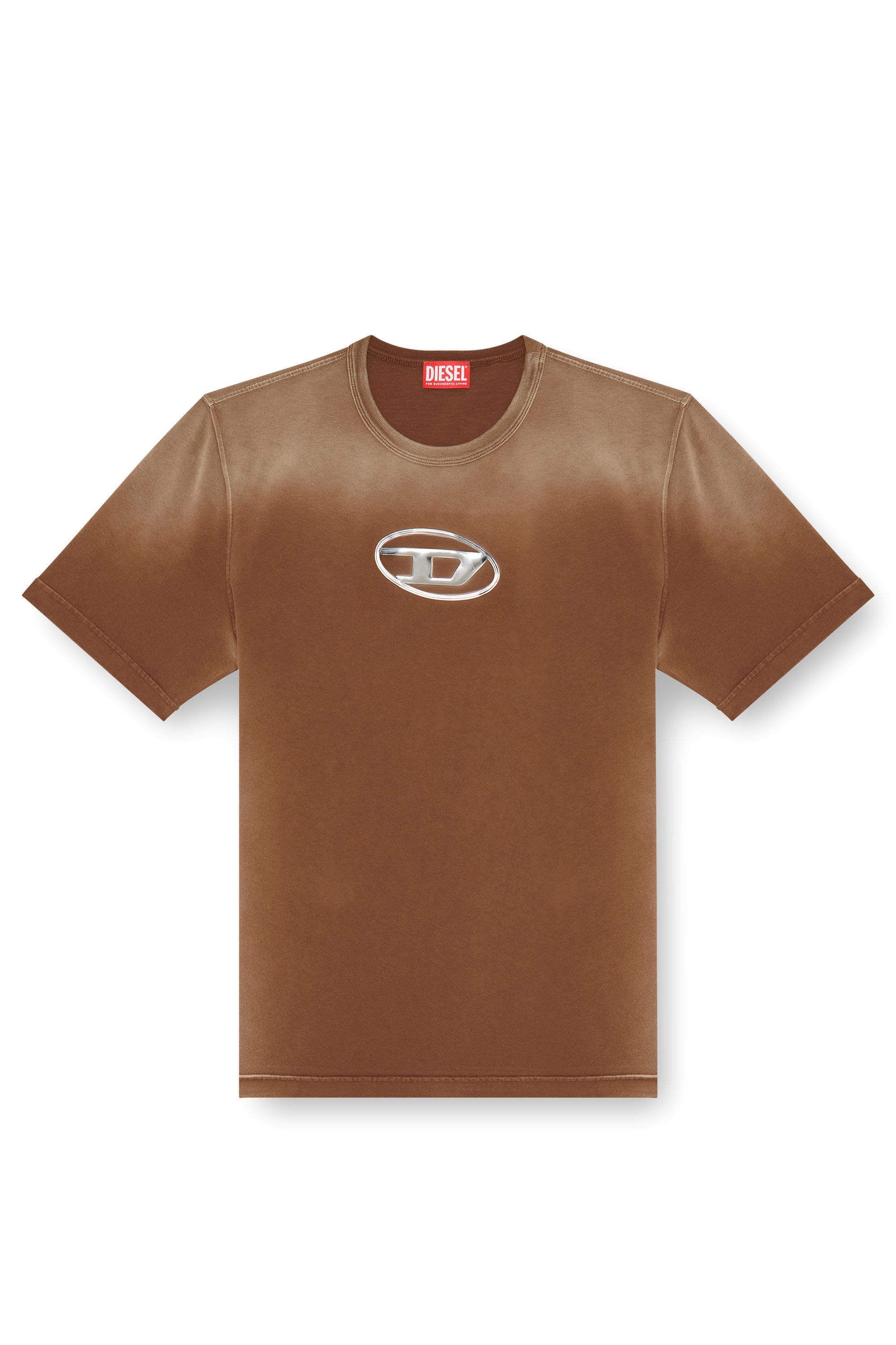 Diesel - T-ADJUST-Q8, Man's Faded T-shirt with cut-out Oval D logo in Brown - 2
