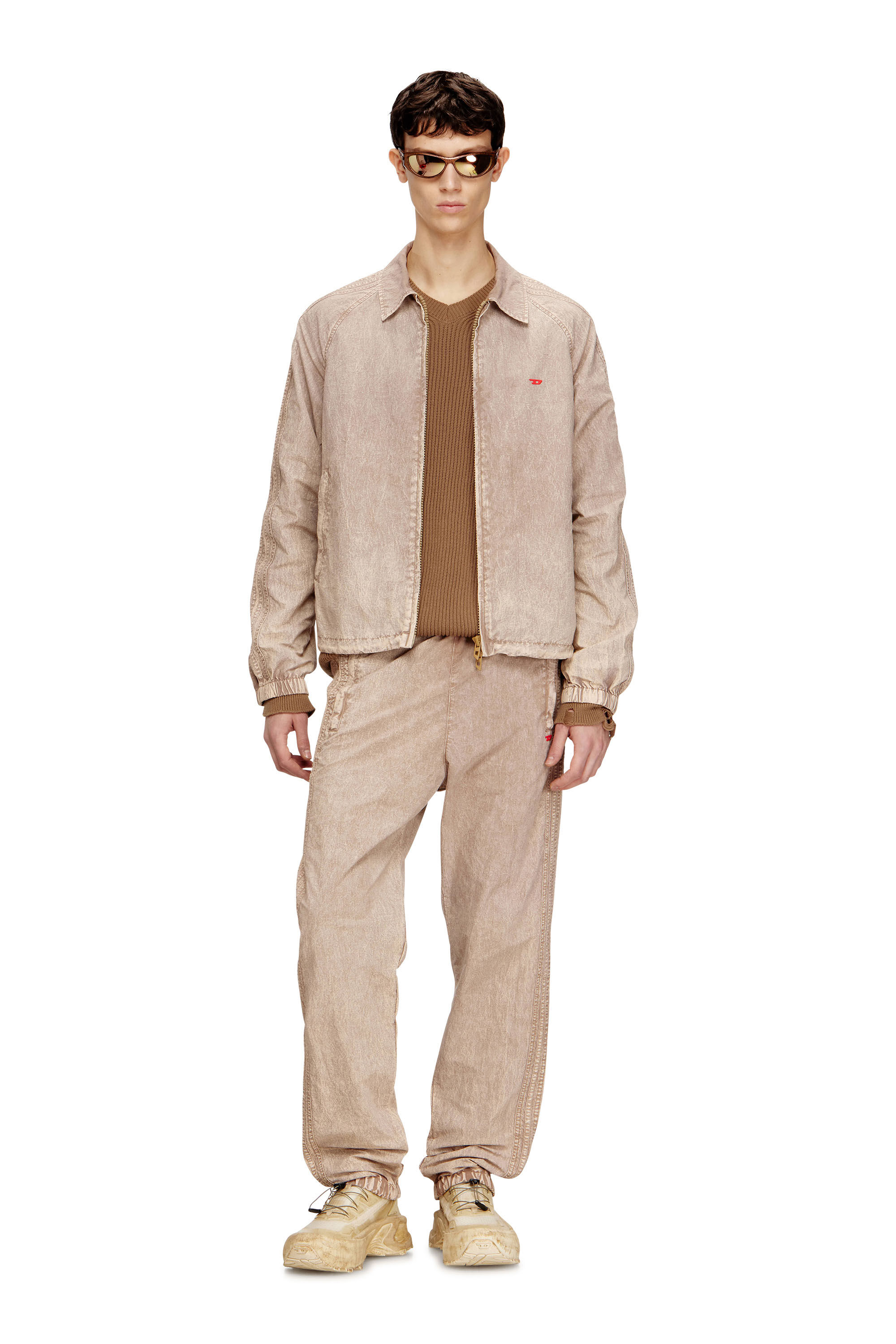 Diesel - J-FENIC-AG, Unisex's Taslan jacket with striped sleeves in Light Brown - 1