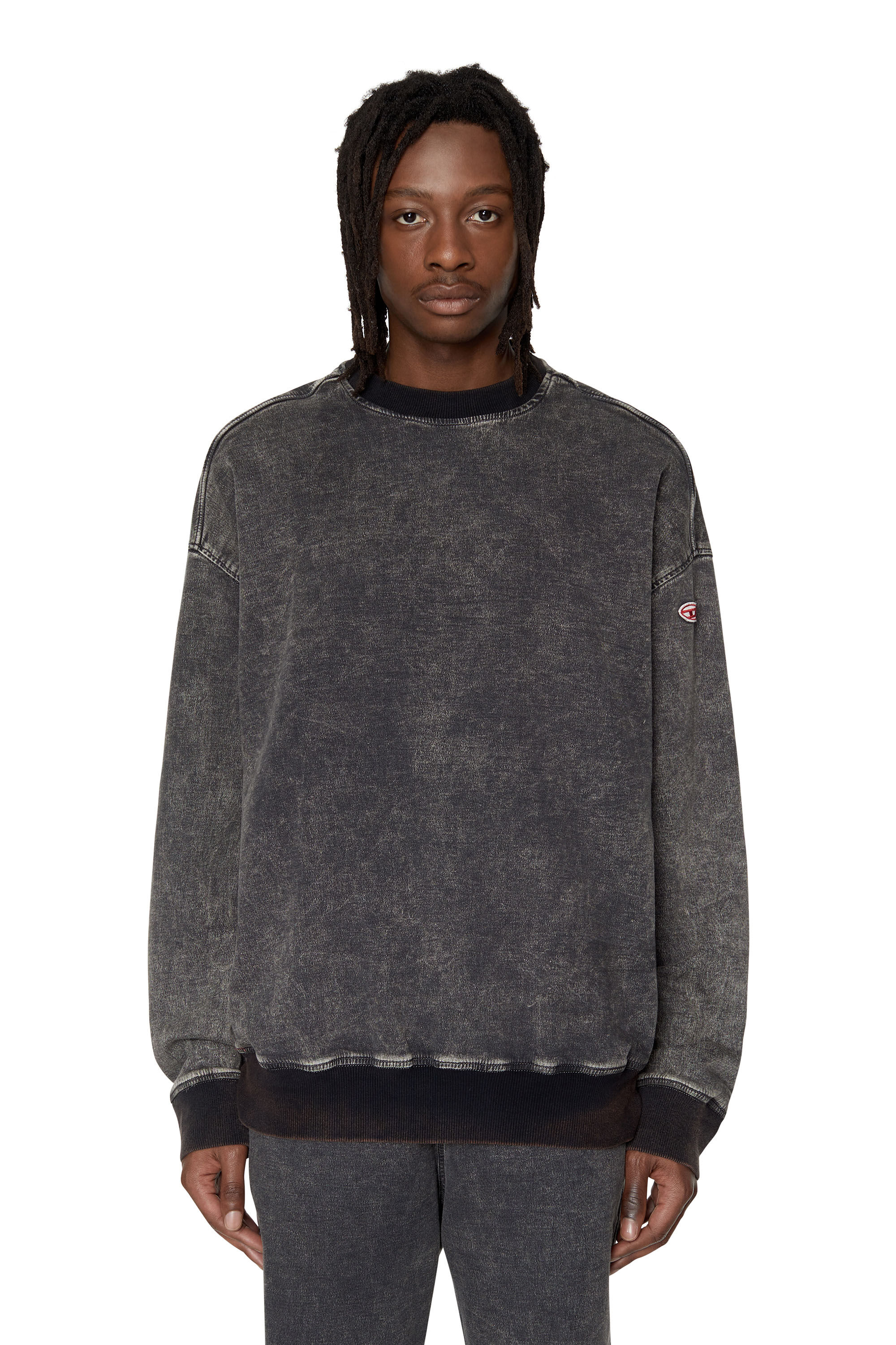 Diesel - D-KRIB TRACK DENIM SWEATSHIRT, Black/Dark grey - Image 3