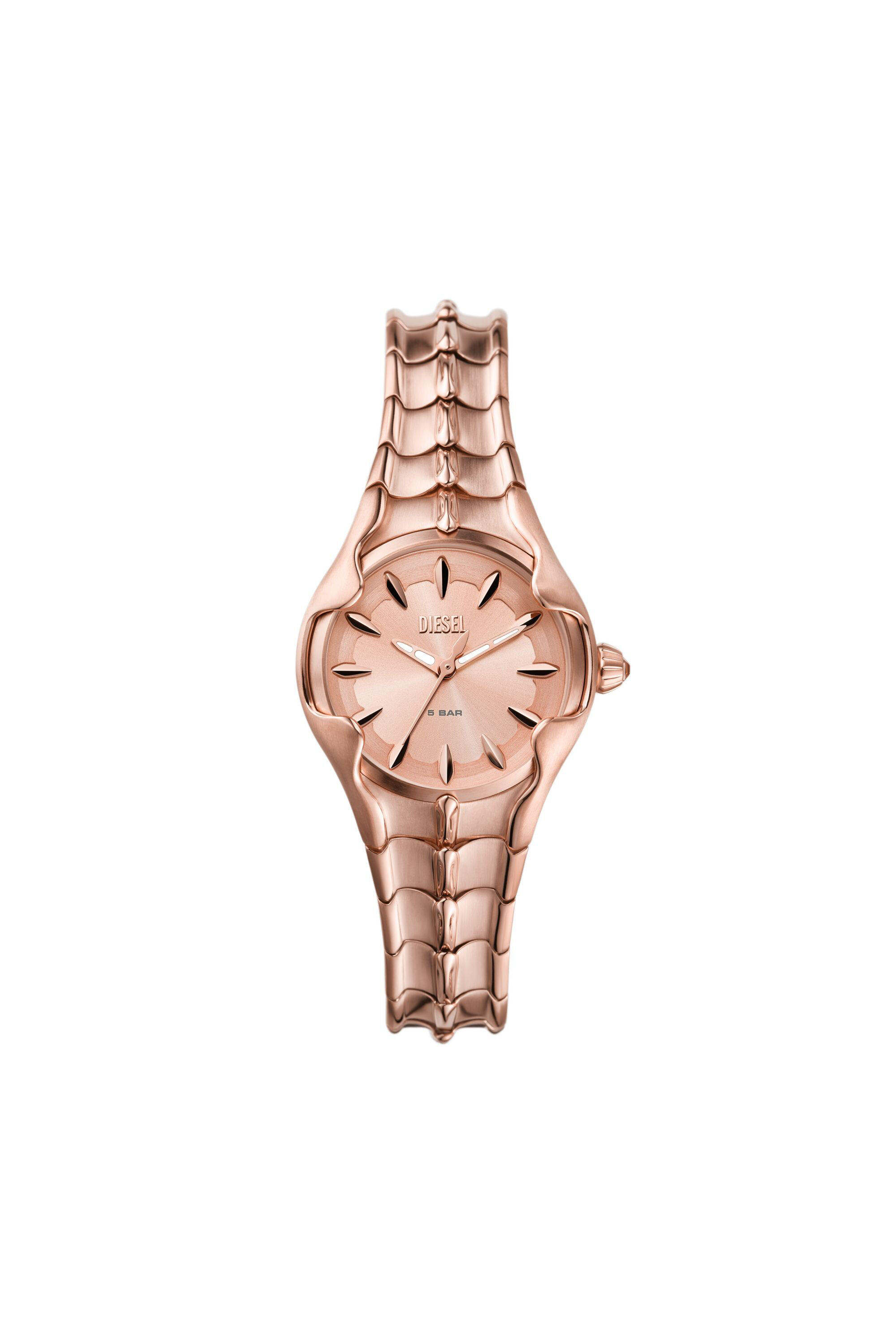 Women s Vert three hand rose gold tone stainless steel watch Pink Diesel