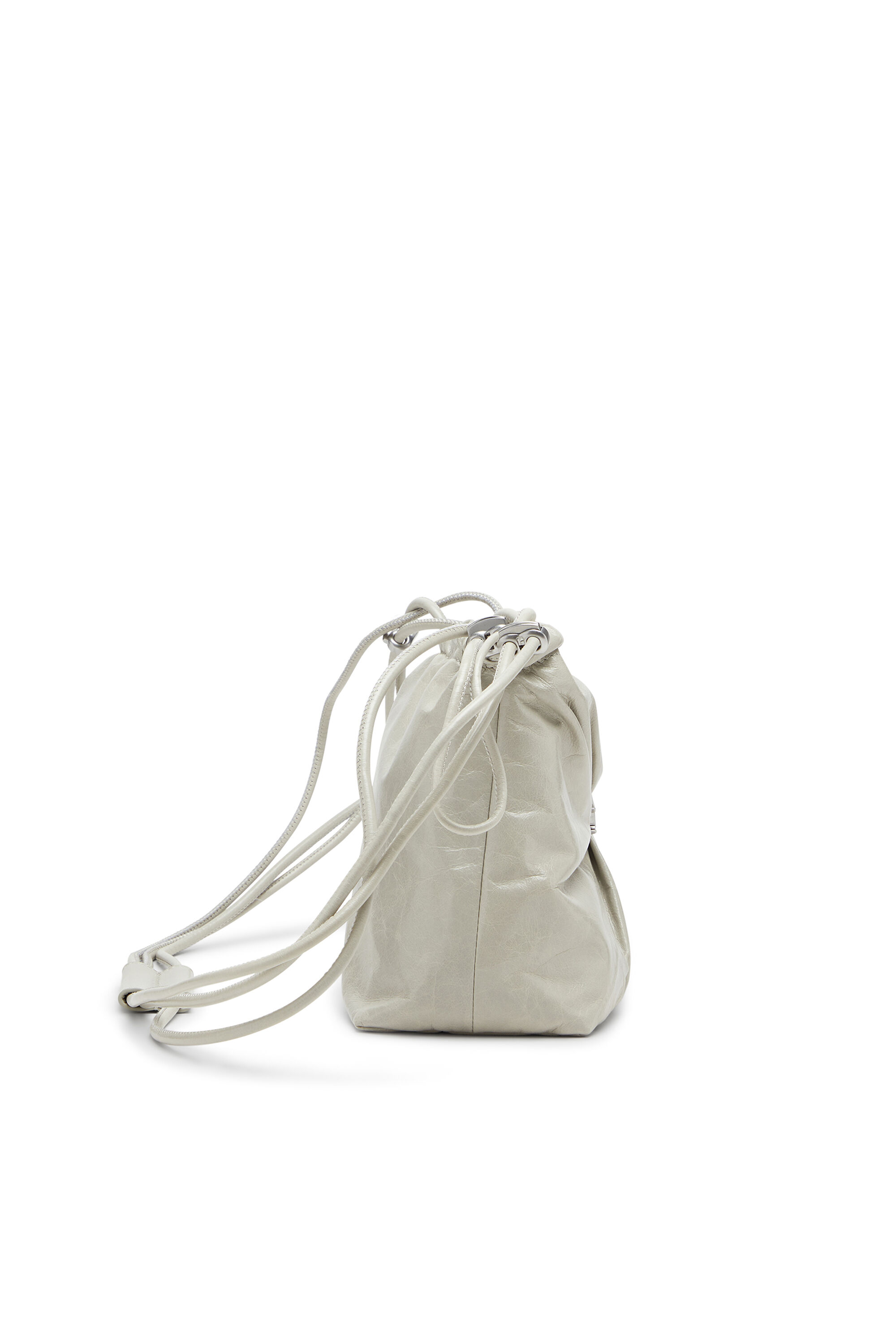 Diesel - SCRUNCH-D BUCKET, Woman's Scrunch-D-Bucket bag in shiny wrinkled leather in White - 4