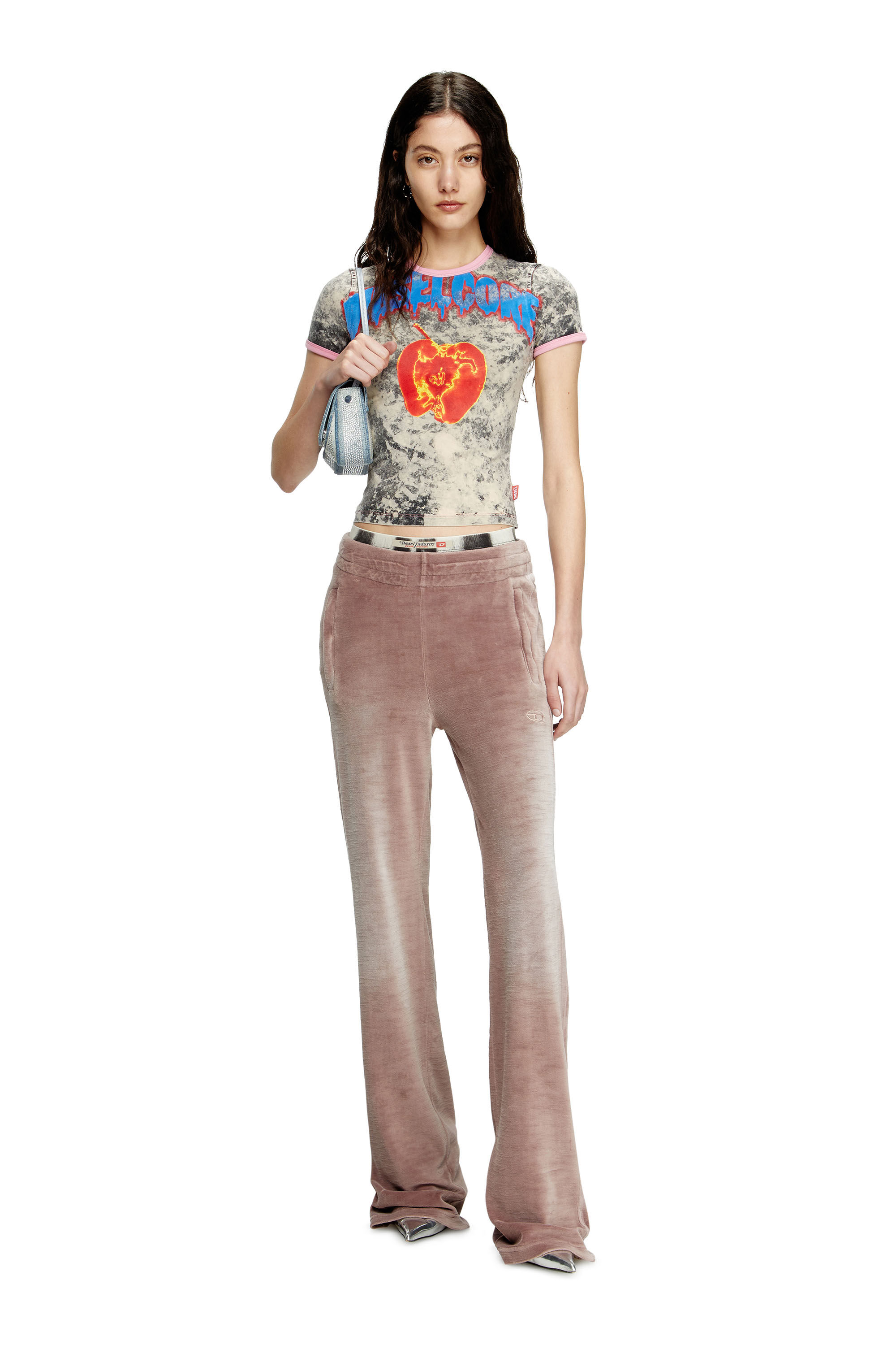 Diesel - T-UNCUTIES-SHORT-Q1, Woman's T-shirt with Diesel Core print in Grey - 1