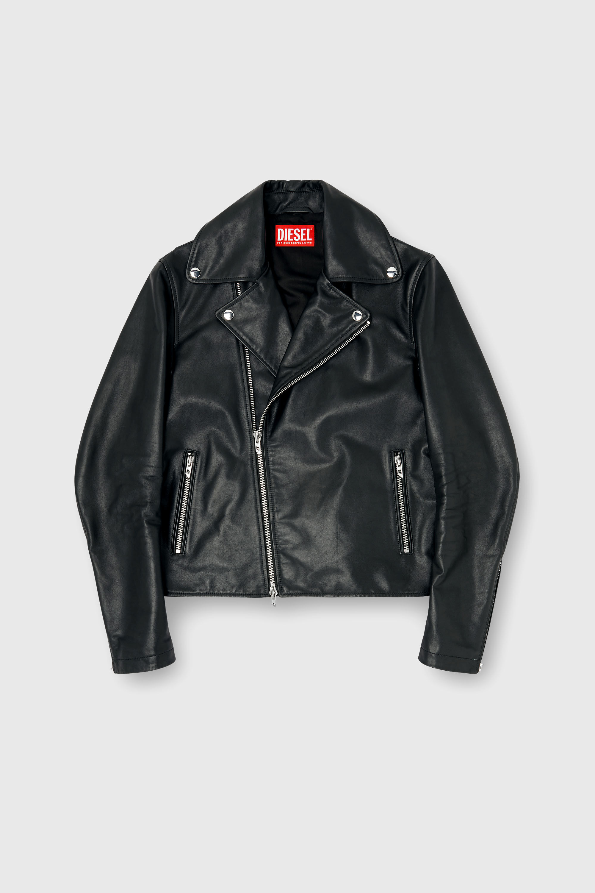 Men's Biker jacket in waxed leather | Black | Diesel NO