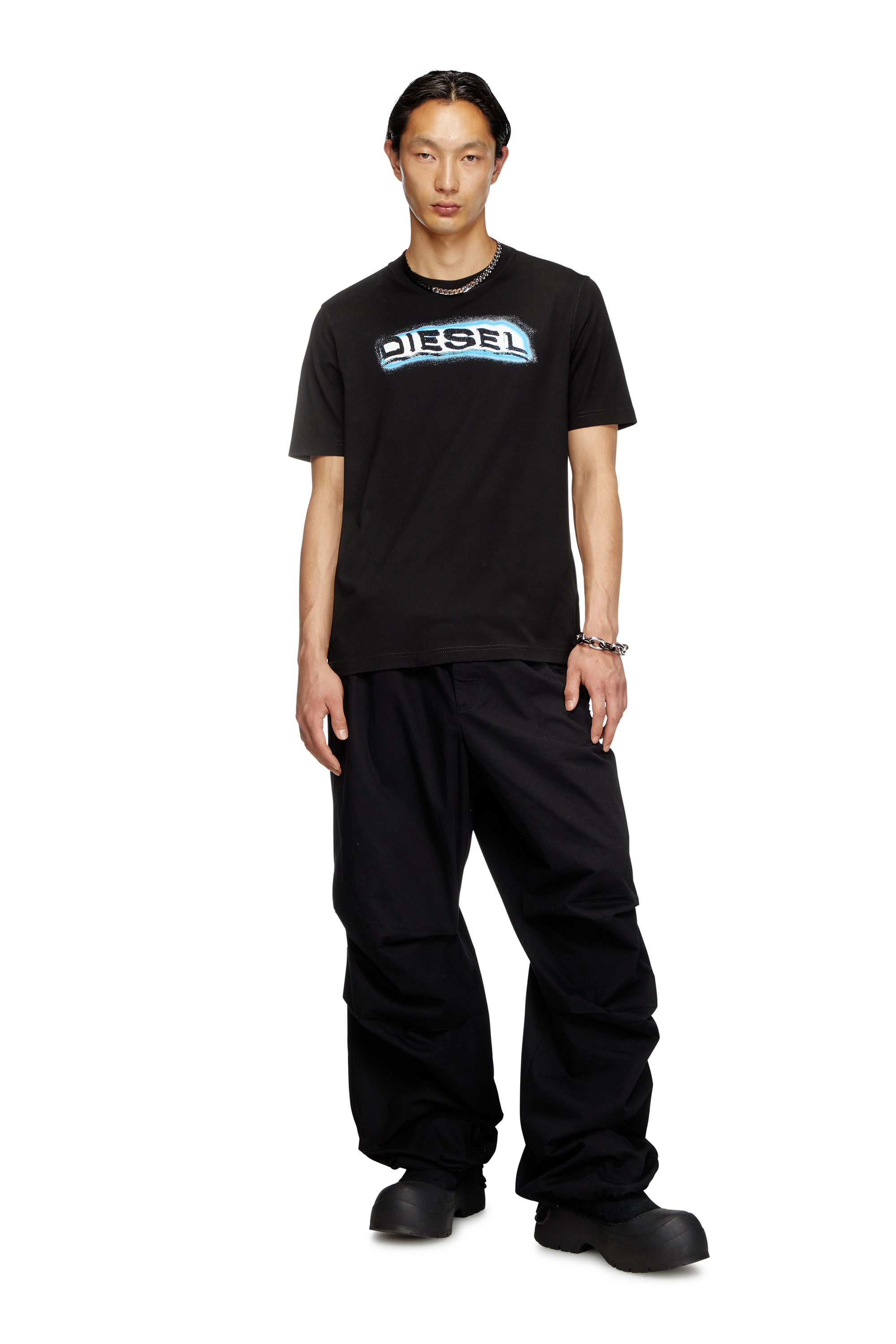 DIESEL◆ T-Adjust-R4 コットン Tシャツ Black Men's T-shirt with puff-print logo | Black | Diesel