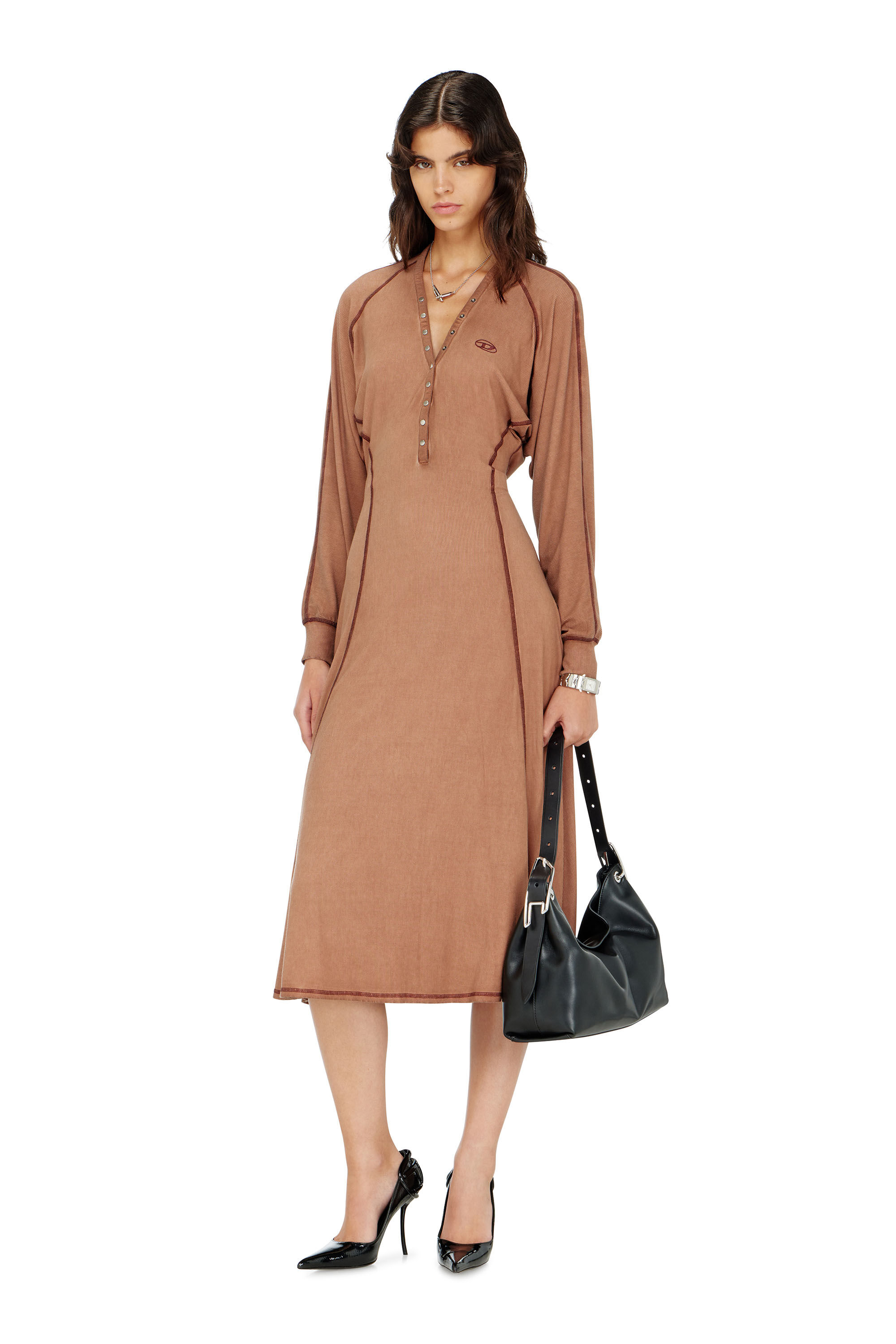 Diesel - D-ISERINA, Woman's Midi dress in ribbed jersey with batwing sleeves in null - 1