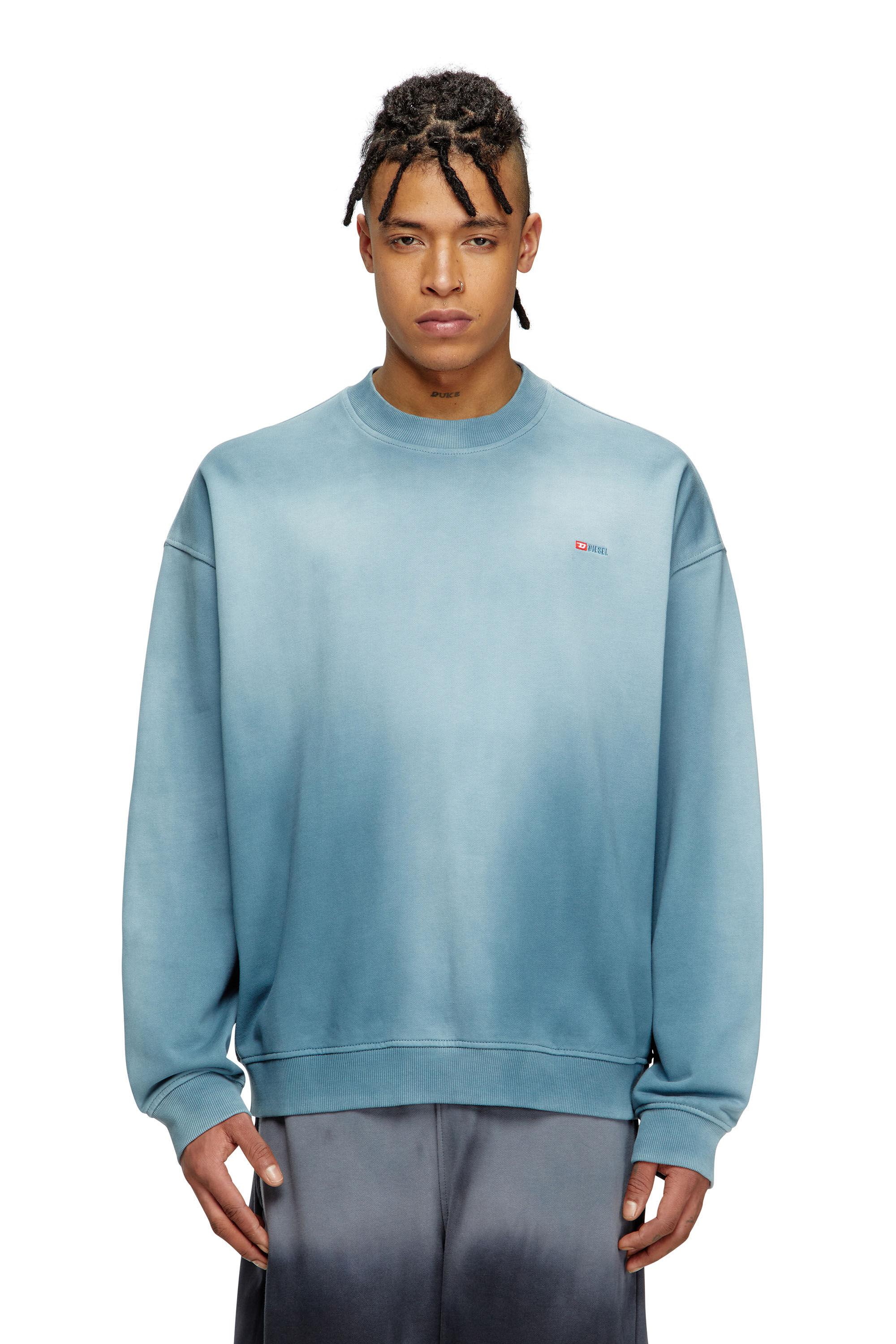 Diesel - S-BOXT-R4, Man's Faded sweatshirt with micro-logo embroidery in Blue - 3