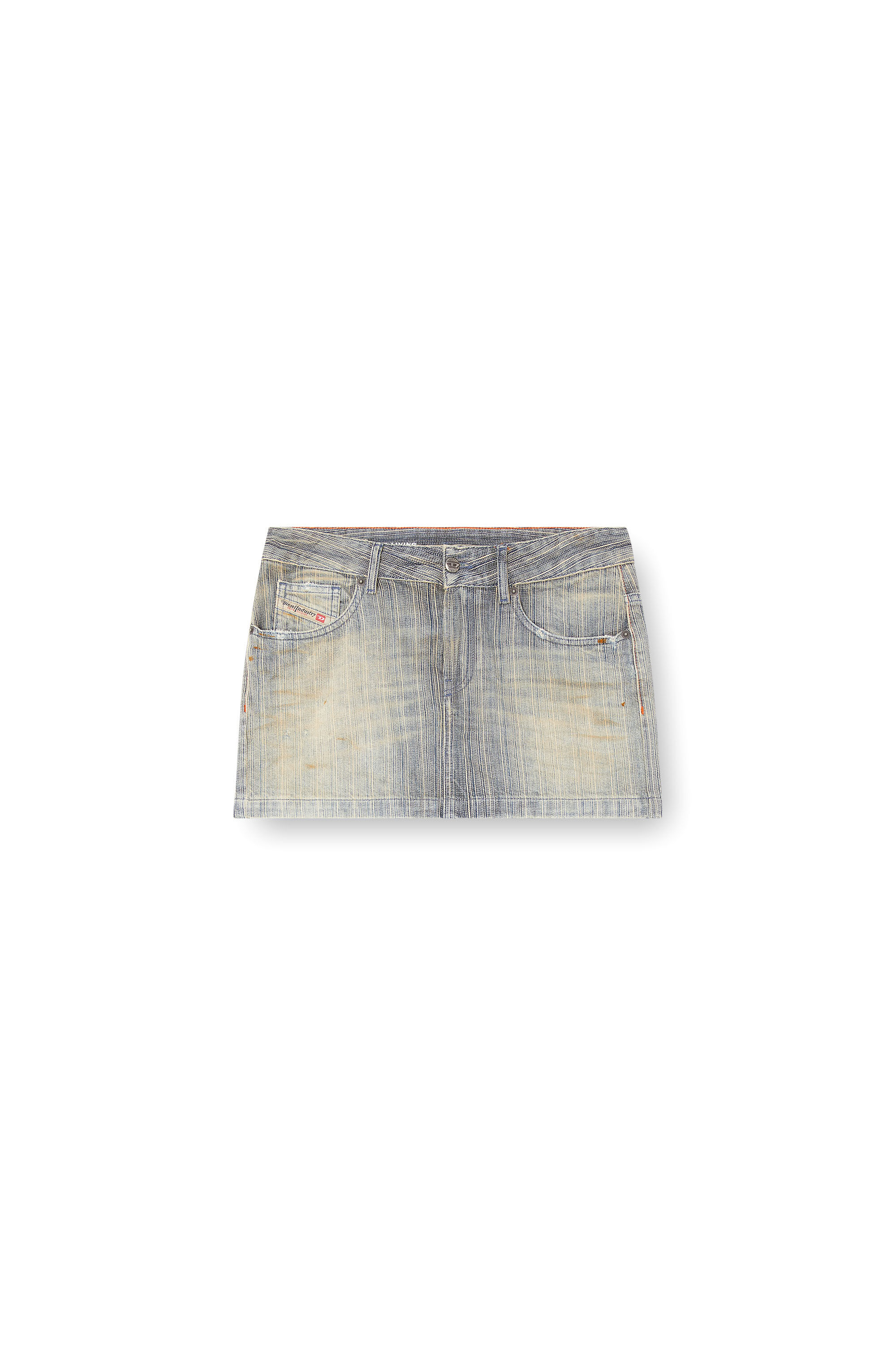 Diesel - DE-RON, Woman's Mini skirt in striped indigo denim in Medium blue - 2