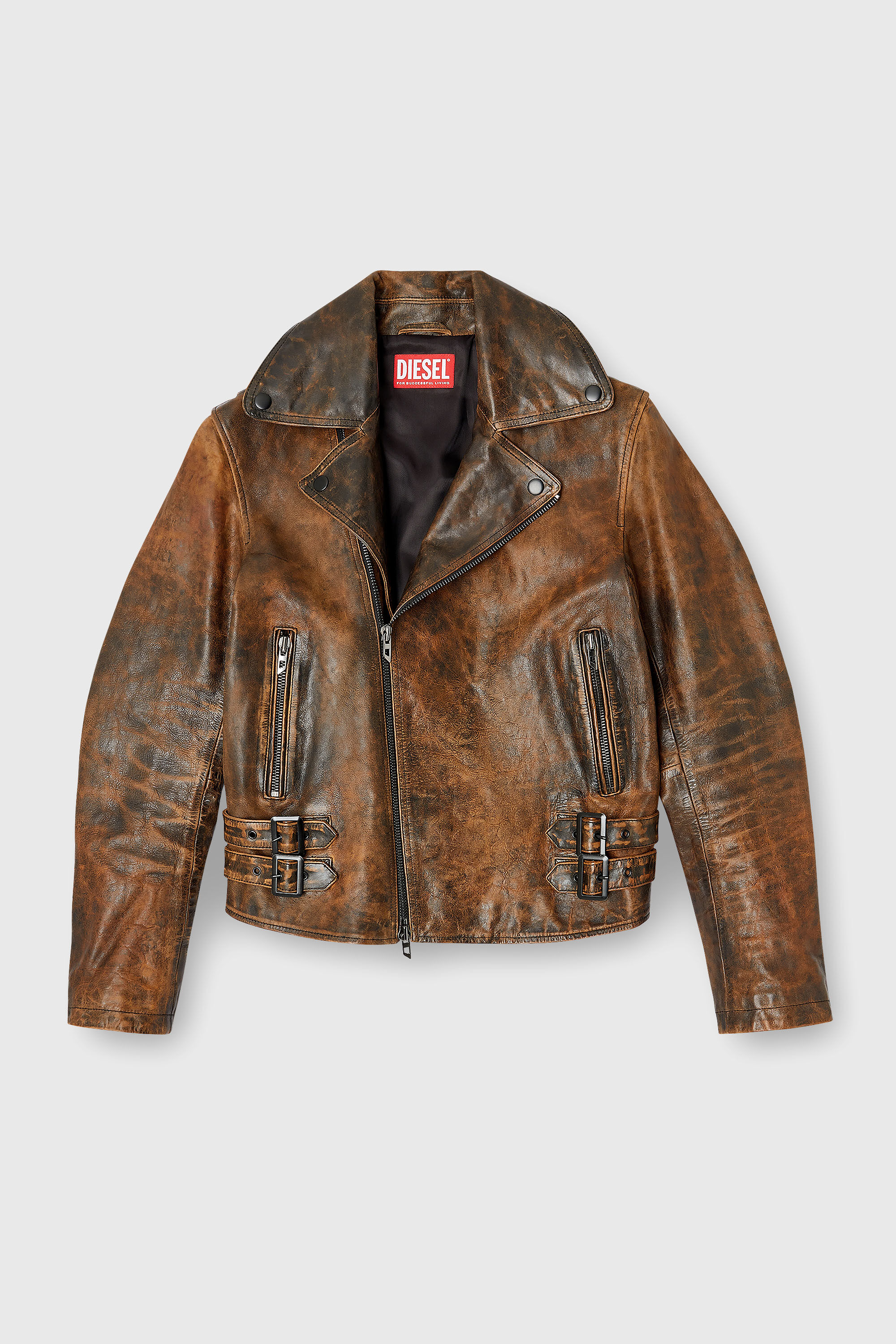 Men's Biker jacket in treated leather | Brown | Diesel NO