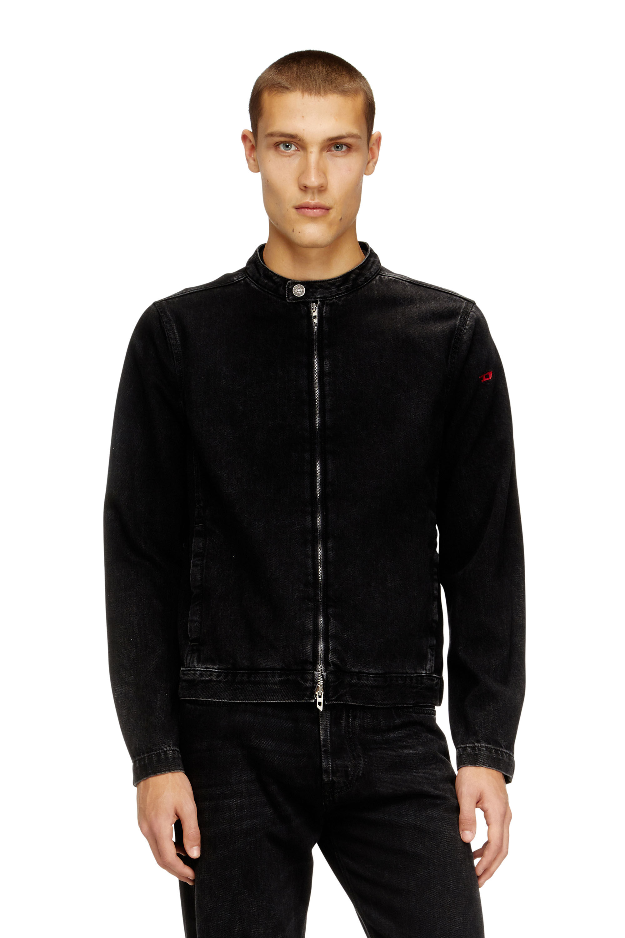 Diesel - D-GLORY, Man's Moto jacket in clean-wash denim in Black/Dark grey - 2