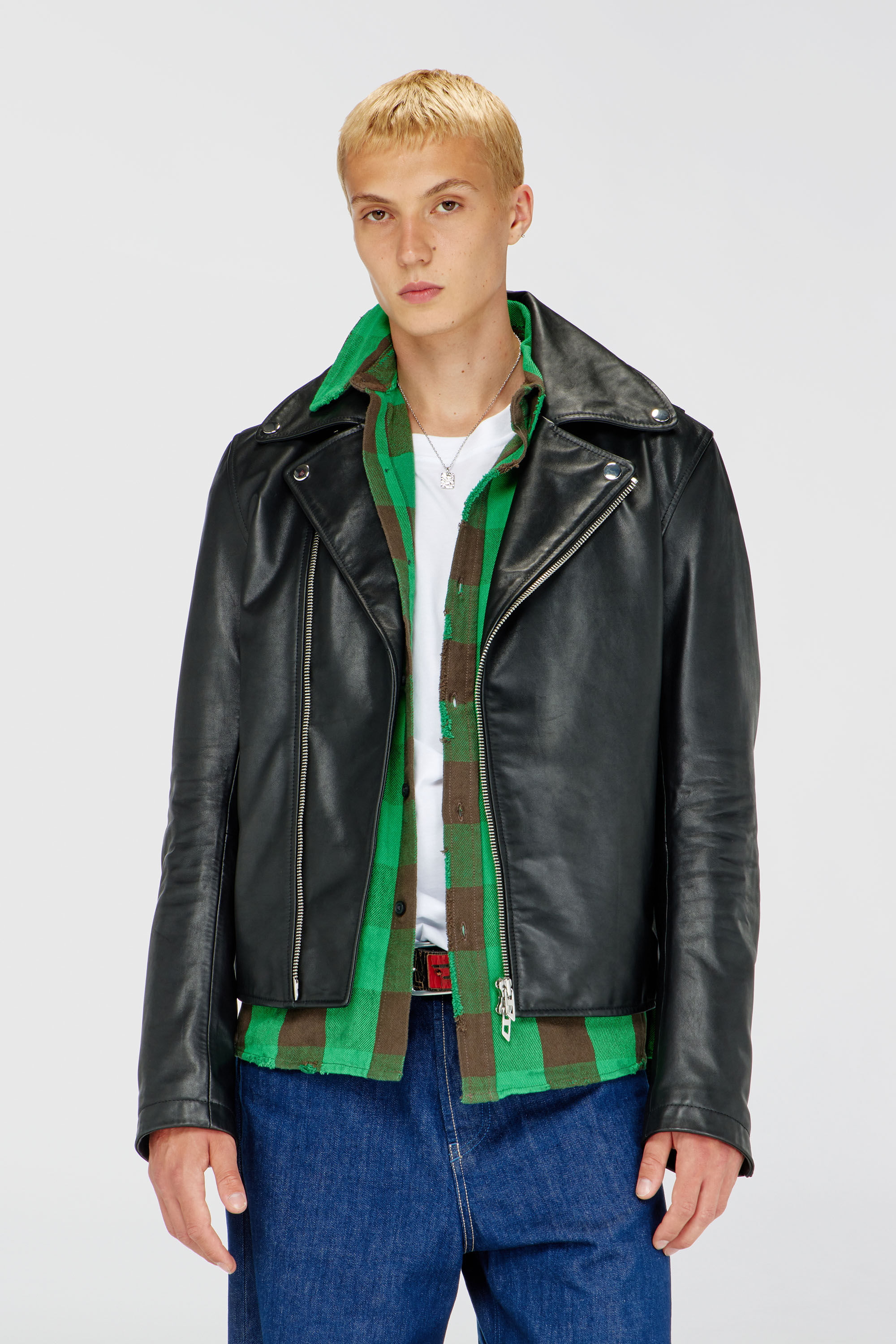 Men's Biker jacket in waxed leather | Black | Diesel NO