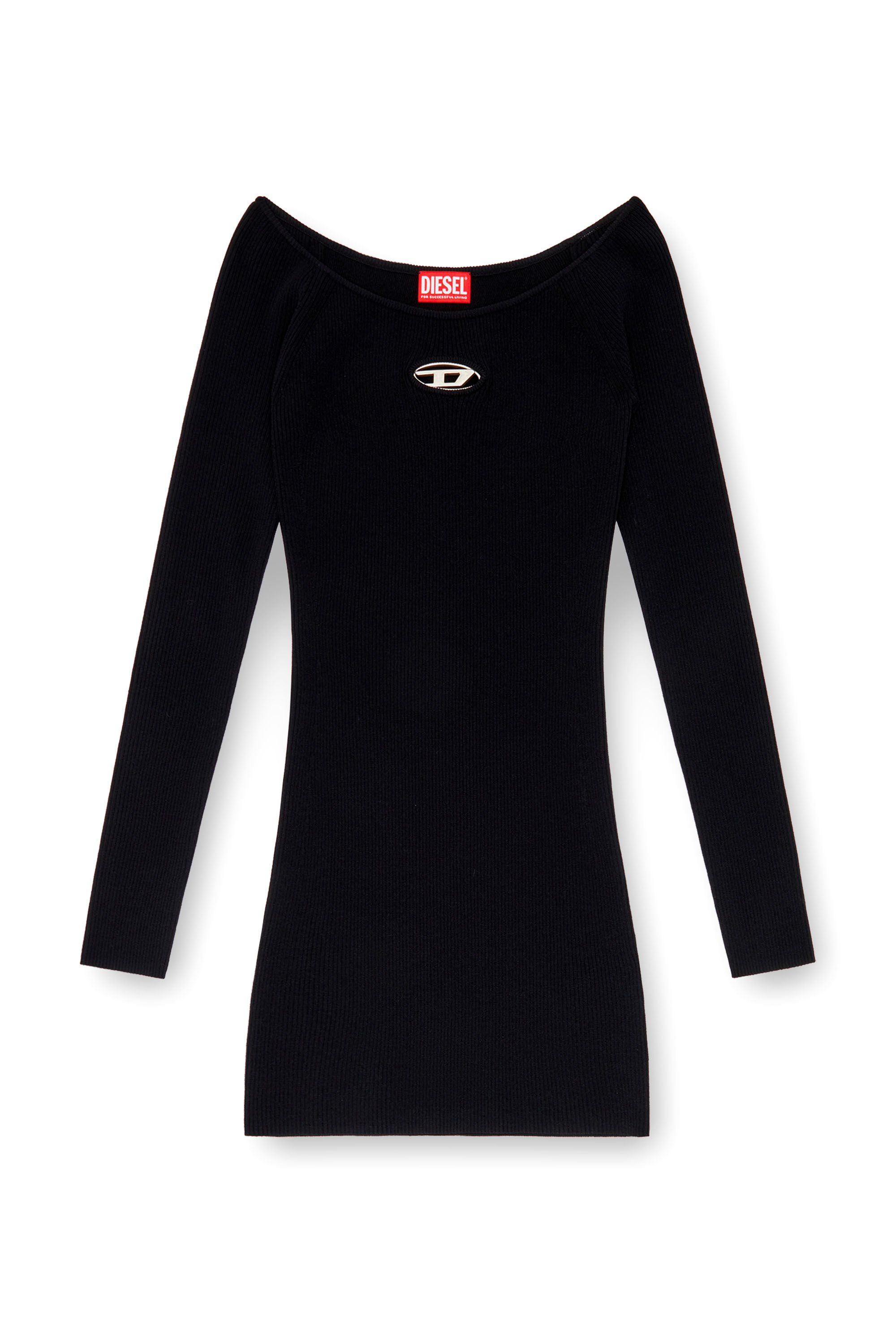 Diesel - M-VERA, Woman's Off-the-shoulder dress in ribbed knit in Black - 2