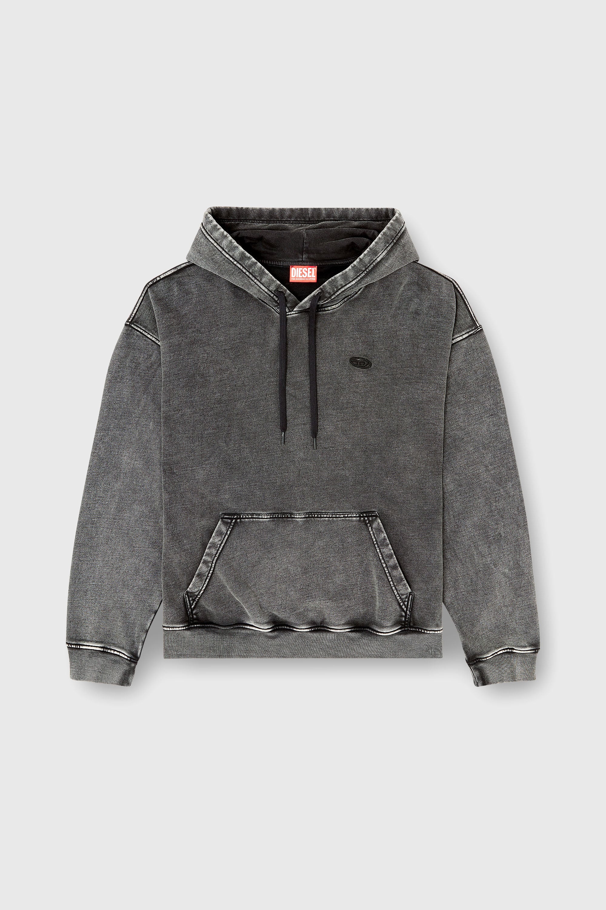 Diesel - S-BOXT-HOOD-DEN, Man's Hoodie with raw-cut back patch in Dark grey - 2