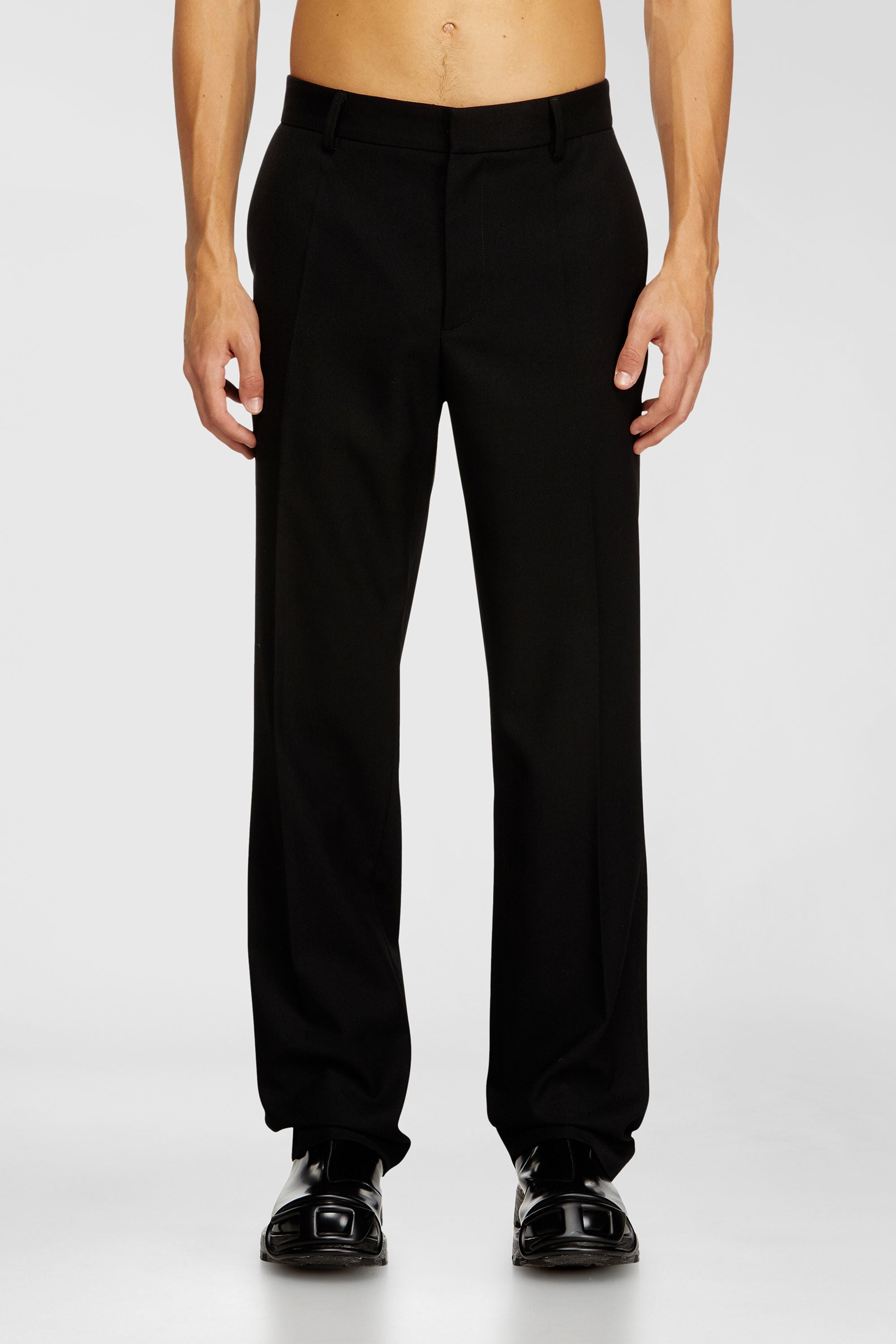 Diesel - P-AM-EPCI, Man's Wool-blend trousers with metal tag in Black - 3