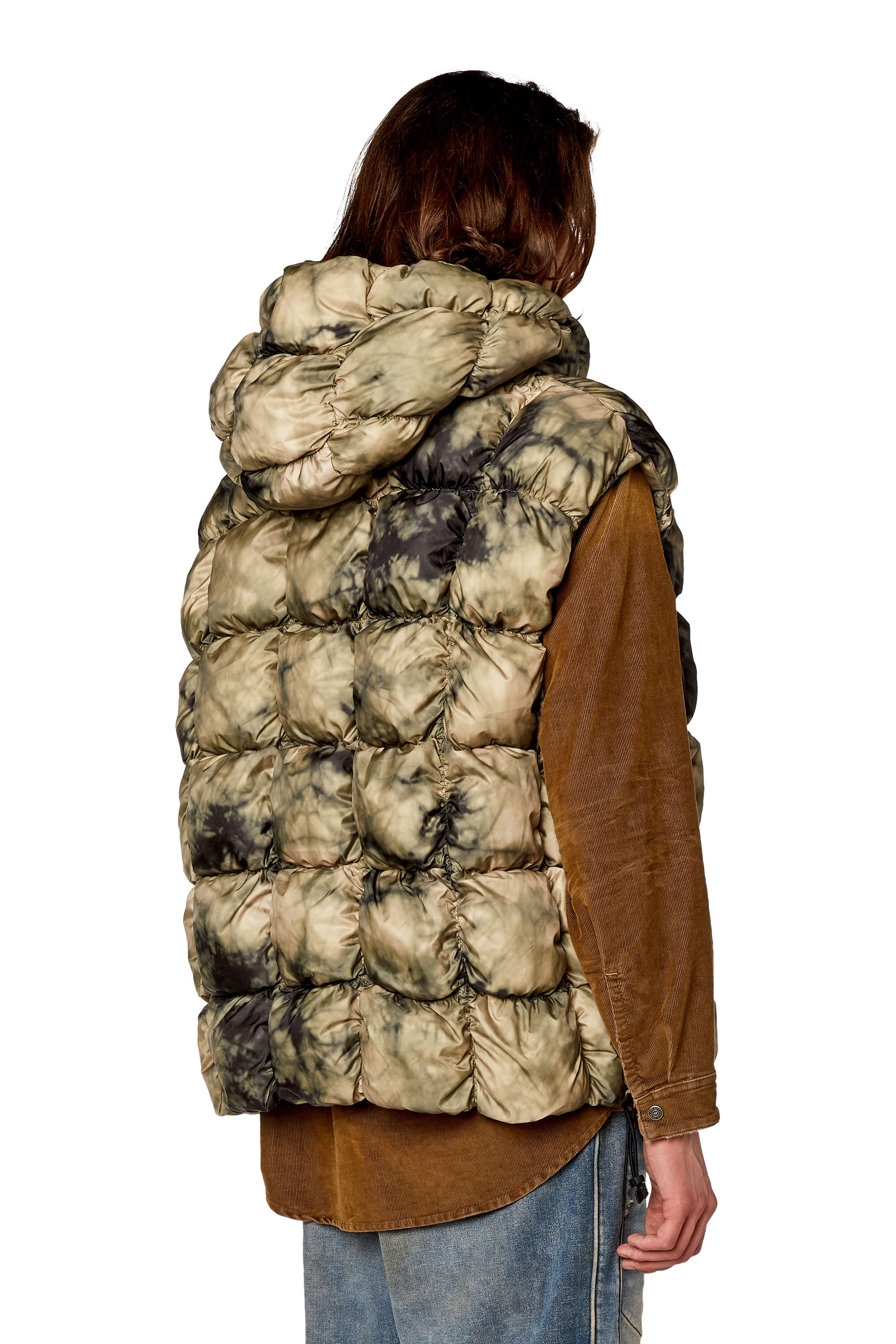 Diesel - W-RALLE-SL, Man's Padded vest jacket with hood in Beige - 4