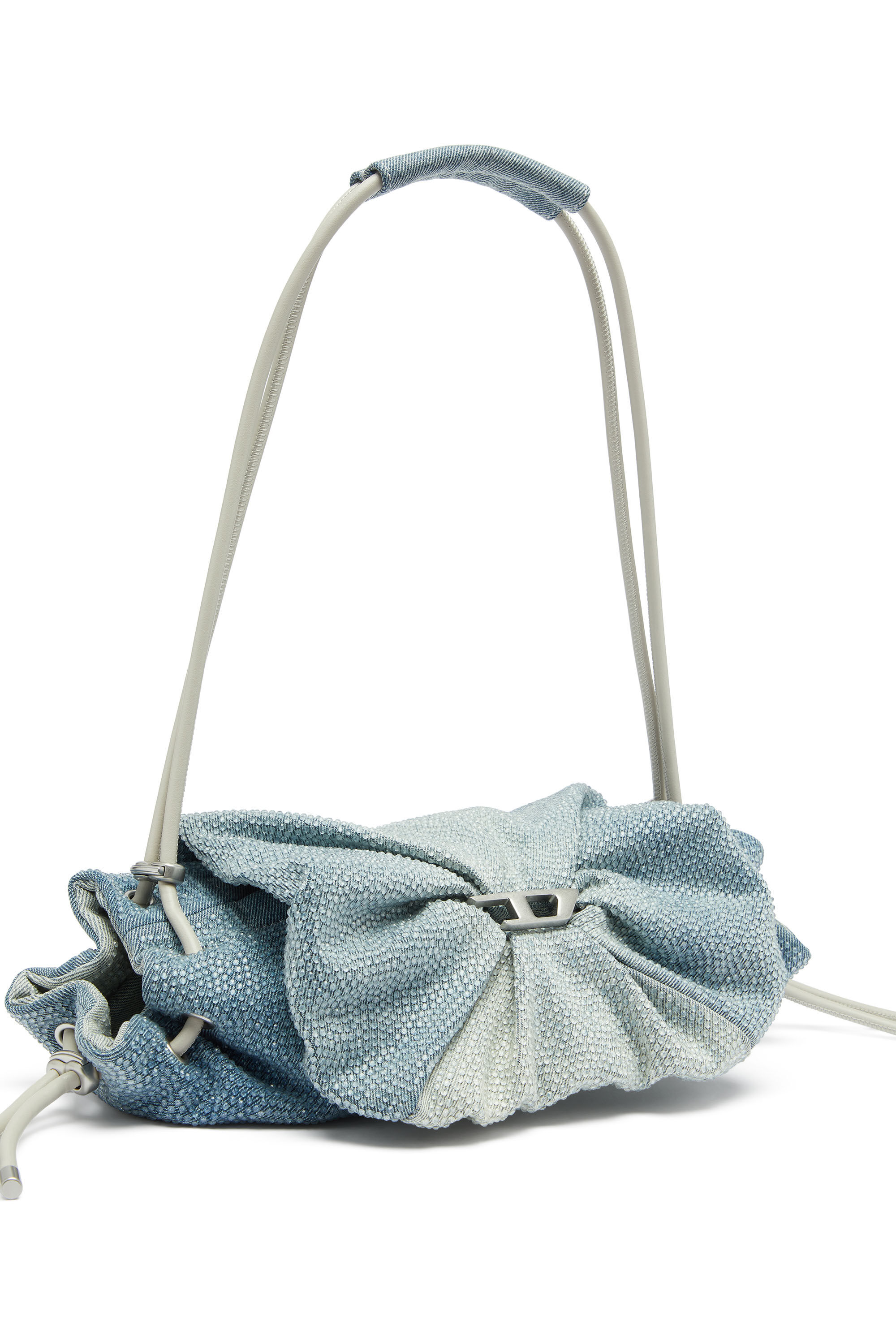 Diesel - SCRUNCH-D SHOULDER S, Woman's Scrunch-D - Shoulder bag in denim with transparent crystals in Blue - 5