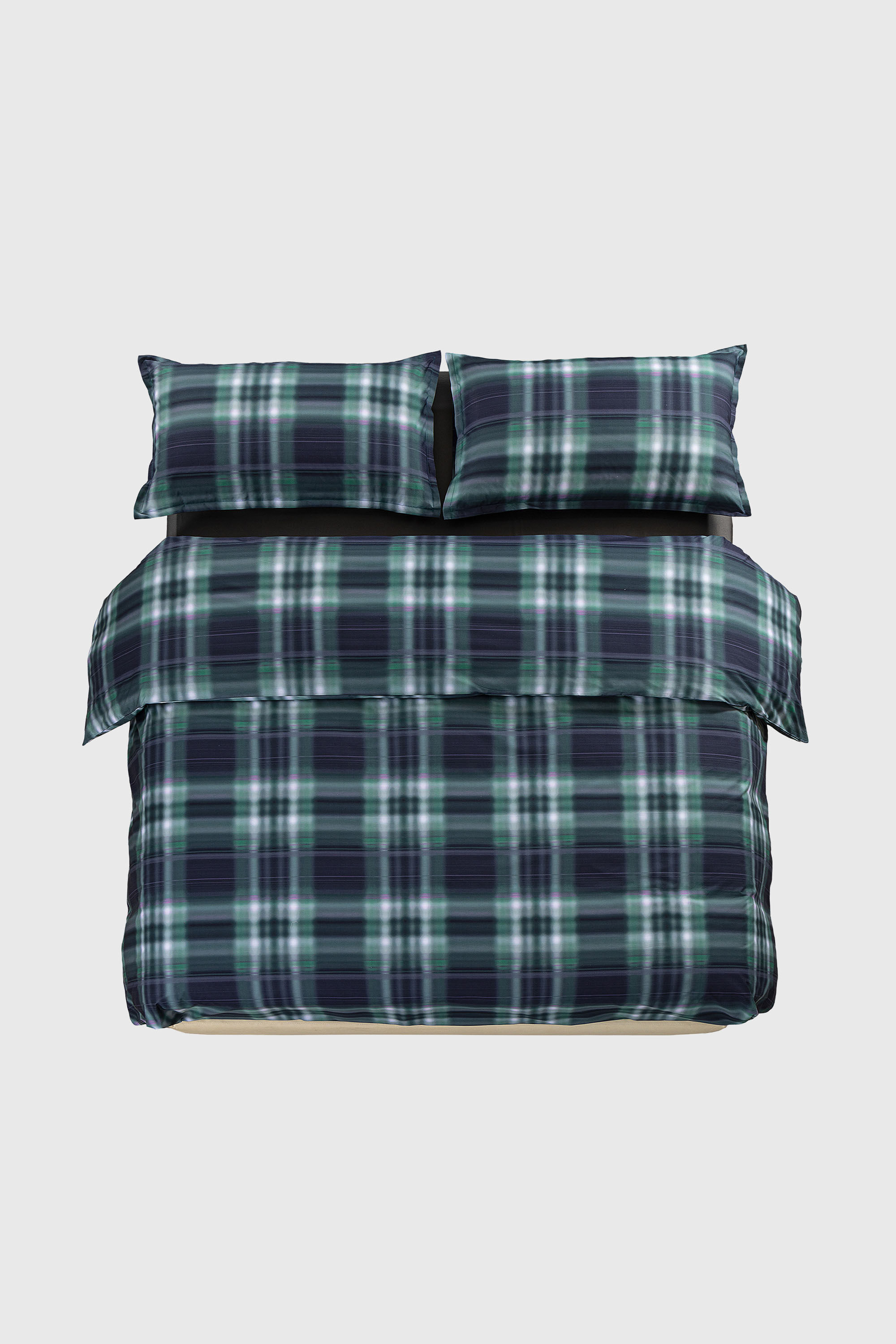Diesel - 1016334 HAZY TARTAN BLUE DUVET COVER SET, Unisex's Percale duvet cover parure  for a queen-size bed in Blue/Green - 1
