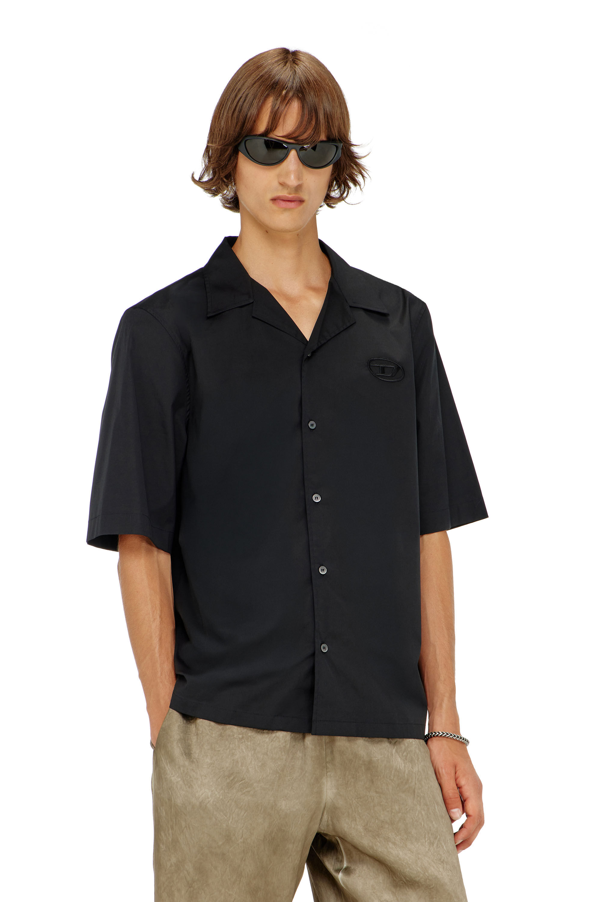Diesel - S-MAC-GSBH, Man's Stretch poplin shirt with Oval D embroidery in Black - 3